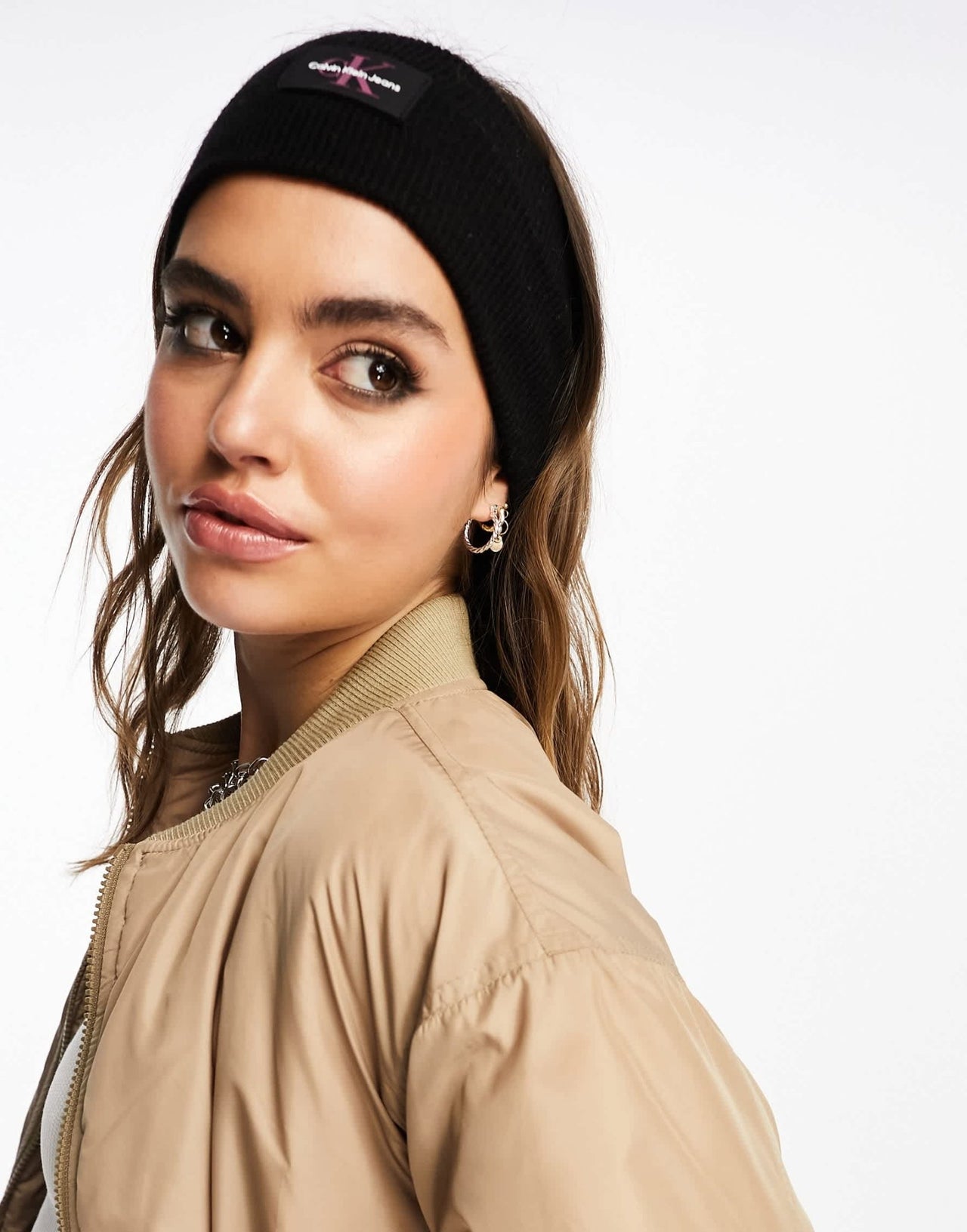 Calvin Klein monogram logo rubberized knit headband in black - ASOS Sample Sale EU Store
