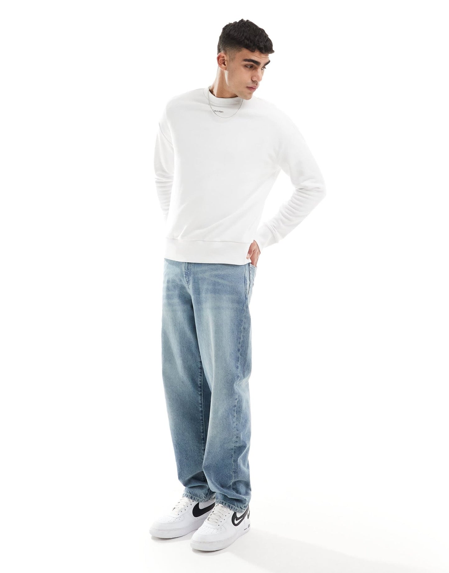 Calvin Klein nano logo cotton modal crew neck sweatshirt in white - ASOS Sample Sale EU Store