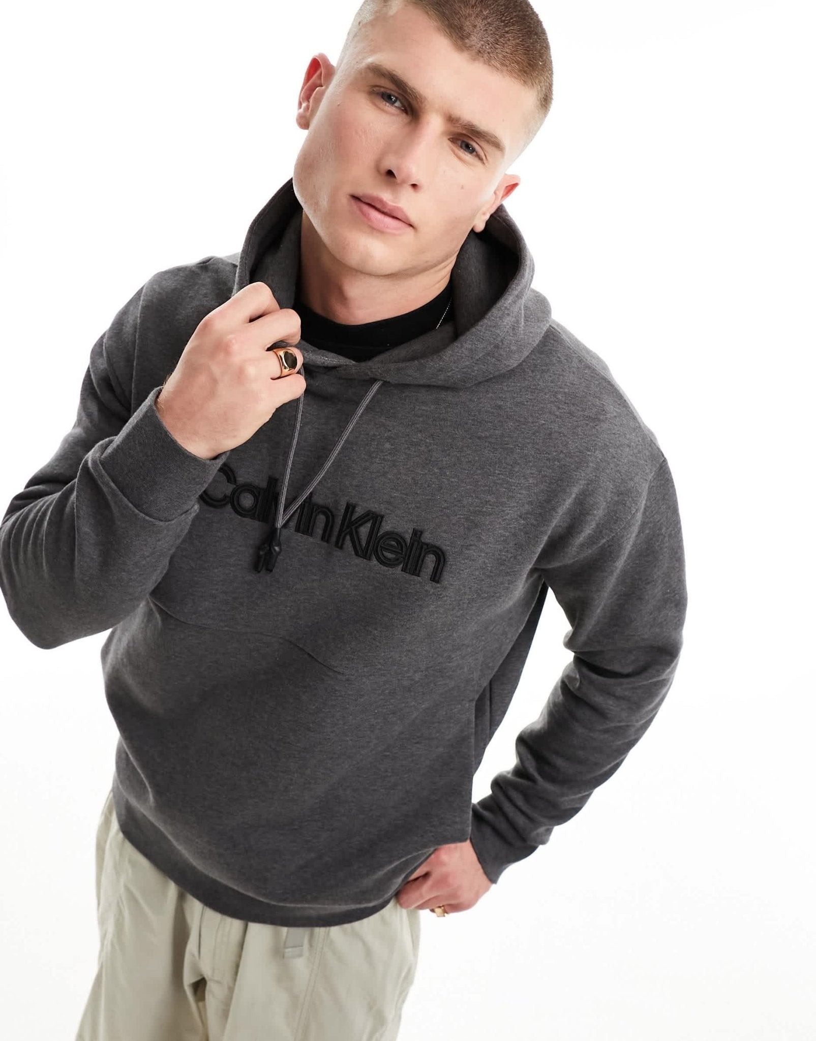 Calvin Klein raised embroidered logo hoodie in dark grey - ASOS Sample Sale EU Store