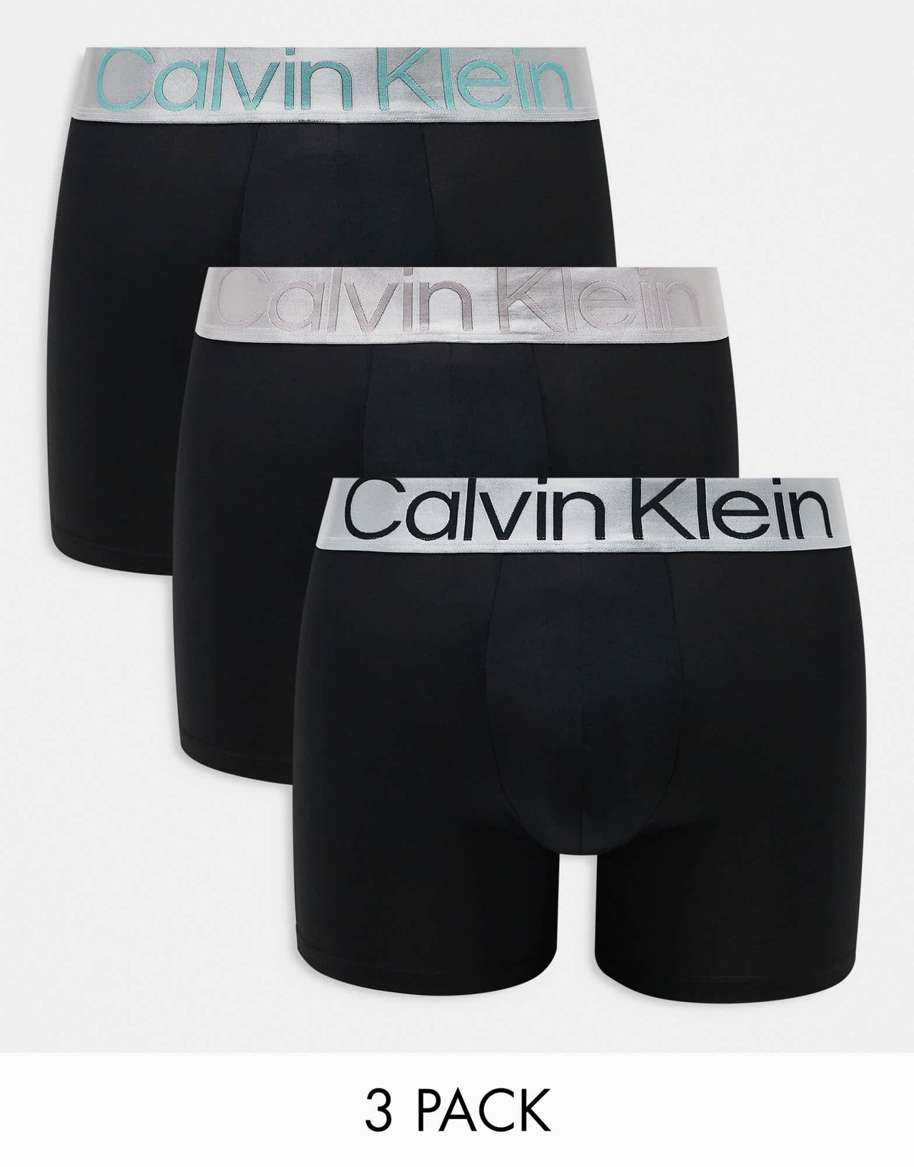 Calvin Klein Steel 3 pack boxer brief with coloured logo waistband in black - ASOS Sample Sale EU Store