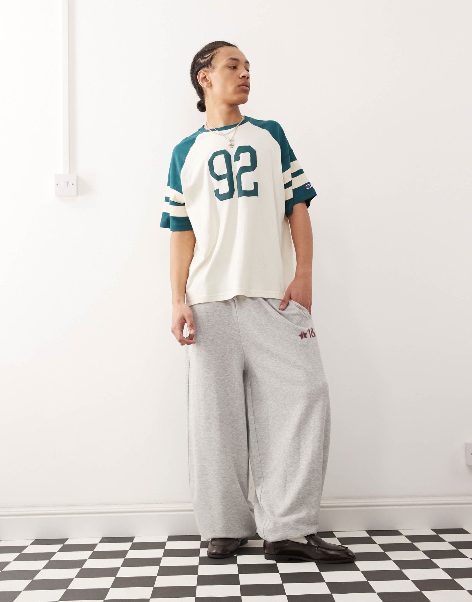 Champion College t-shirt in off white and green - ASOS Sample Sale EU Store