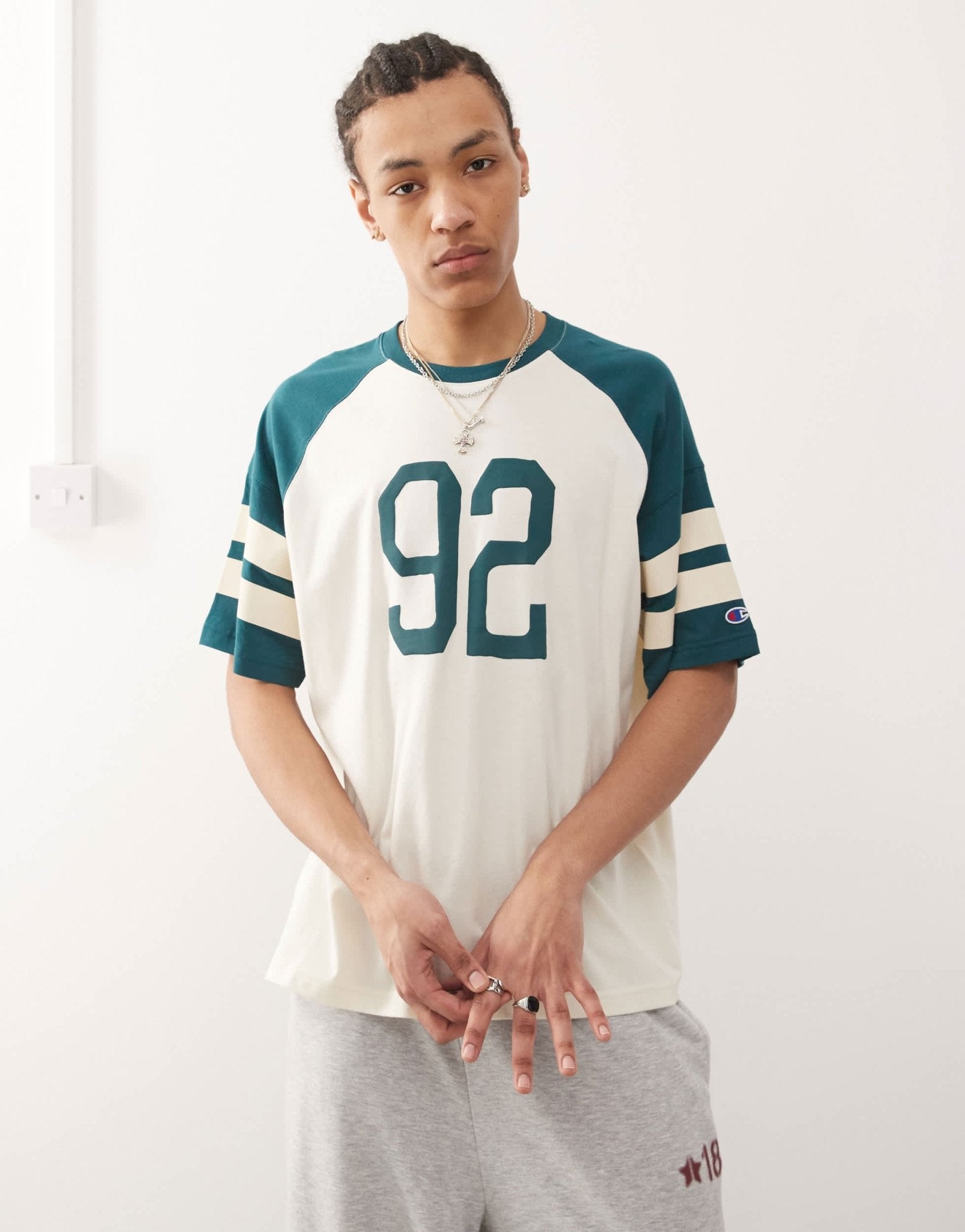 Champion College t-shirt in off white and green - ASOS Sample Sale EU Store