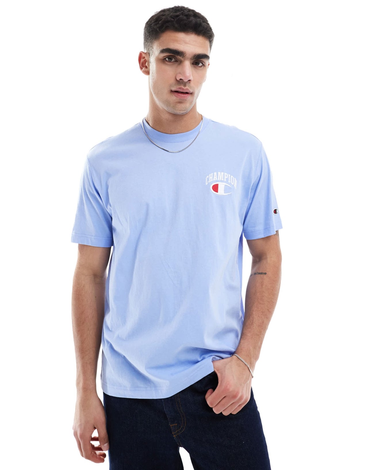 Champion varsity back print t-shirt in blue - ASOS Sample Sale EU Store