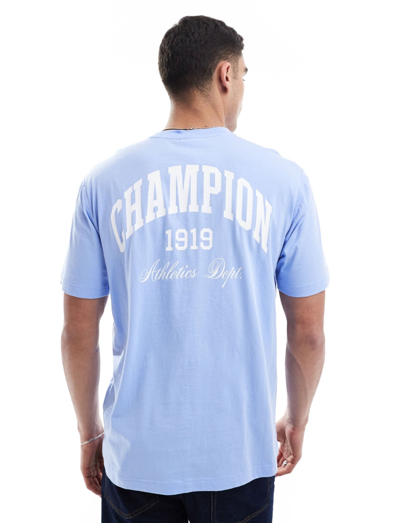 Champion varsity back print t-shirt in blue - ASOS Sample Sale EU Store
