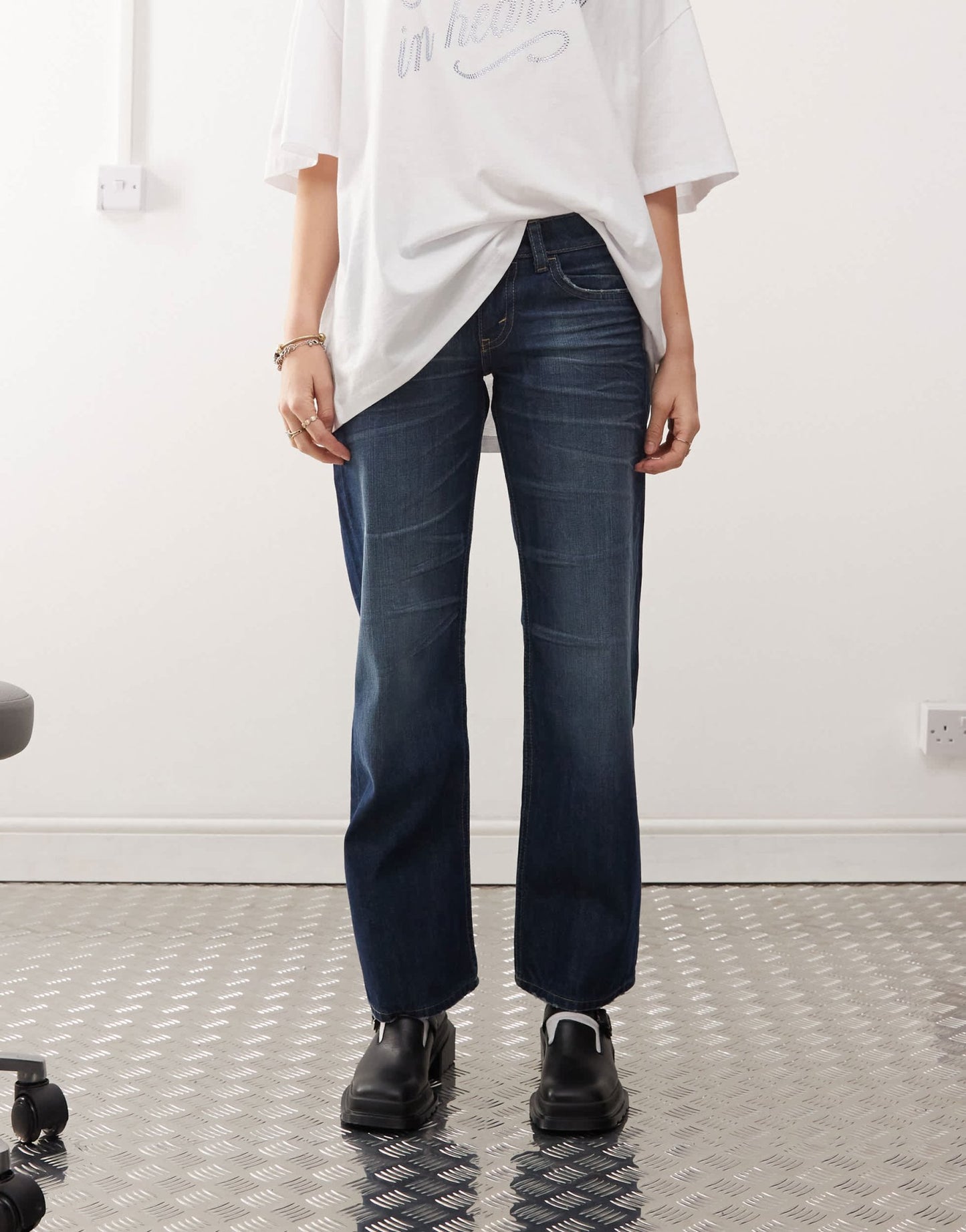 Cheap Monday Anti Low rigid straight leg jeans in star blue dark wash - ASOS Sample Sale EU Store