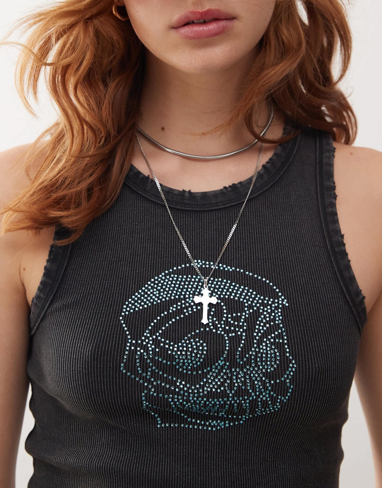 Cheap Monday jersey rib vest top with rhinestone skull graphic in washed black - ASOS Sample Sale EU Store