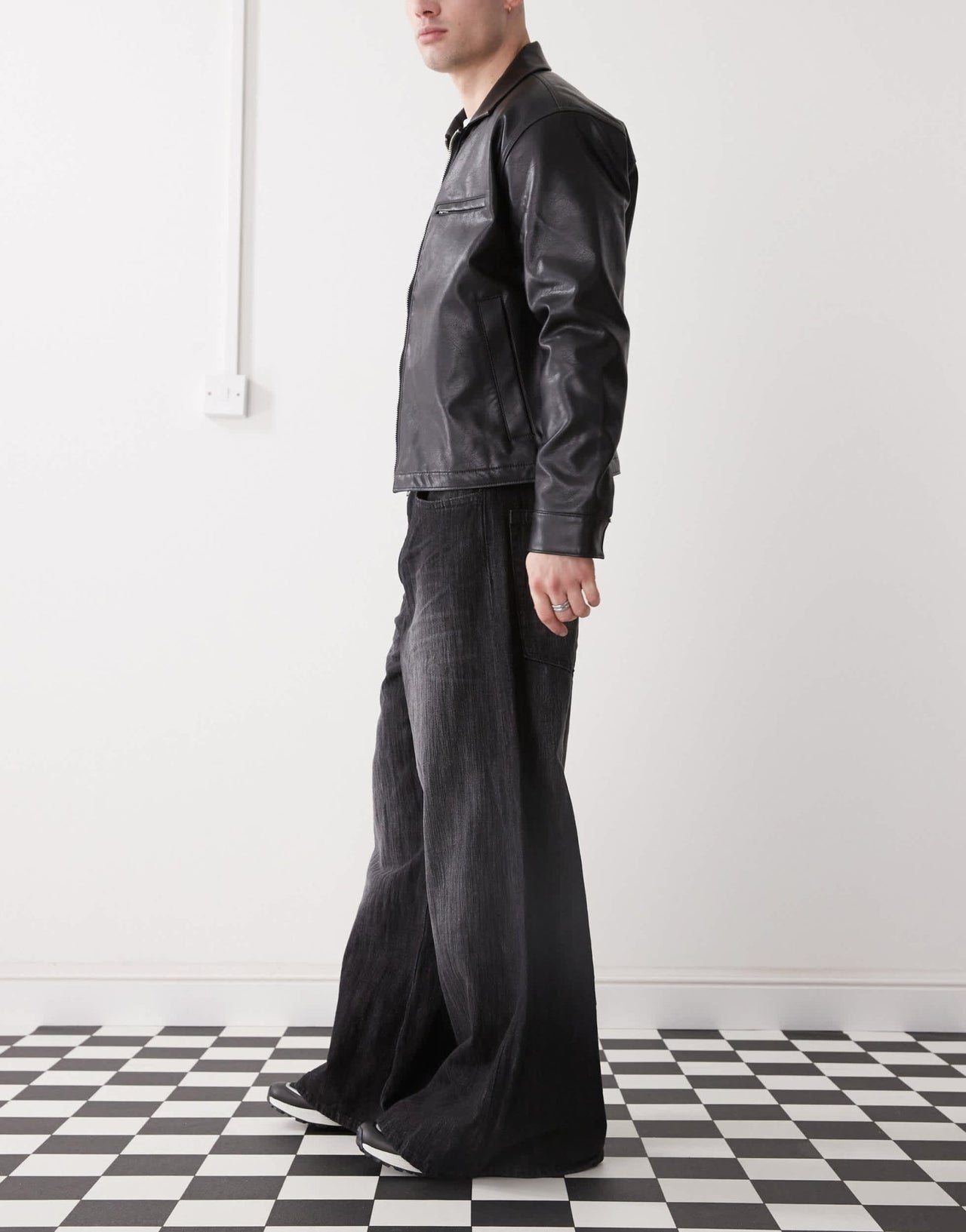 Cheap Monday Rad super wide leg skater jeans in black streaky wash - ASOS Sample Sale EU Store