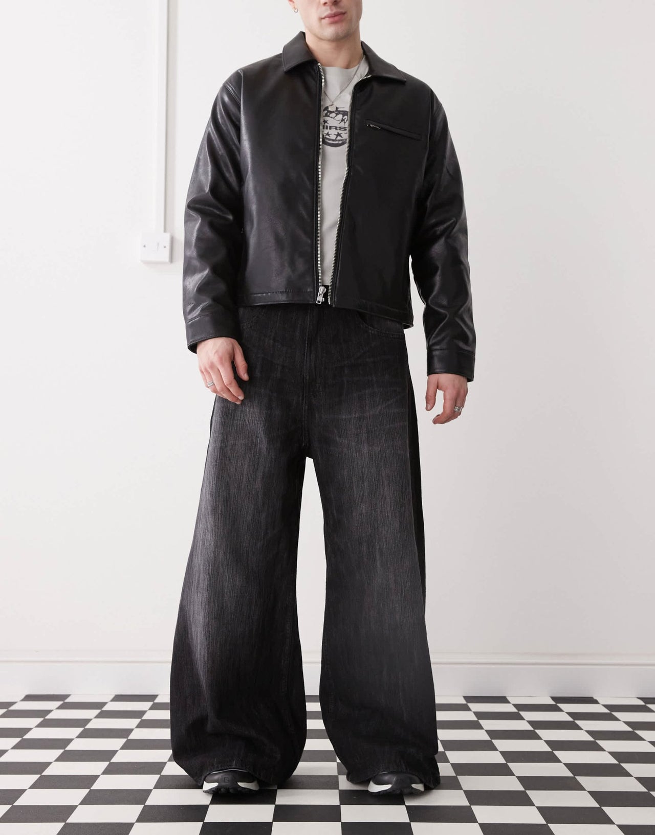 Cheap Monday Rad super wide leg skater jeans in black streaky wash - ASOS Sample Sale EU Store