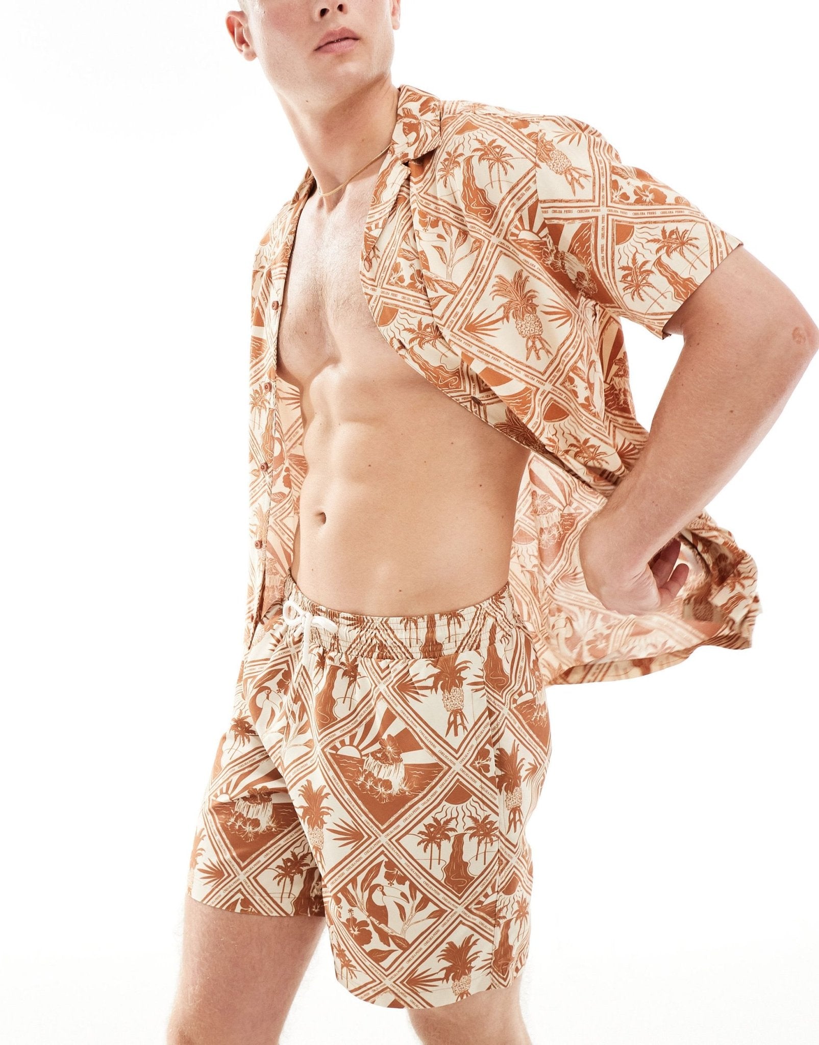 Chelsea Peers viscose beach short co - ord in tropical tile print - ASOS Sample Sale EU Store