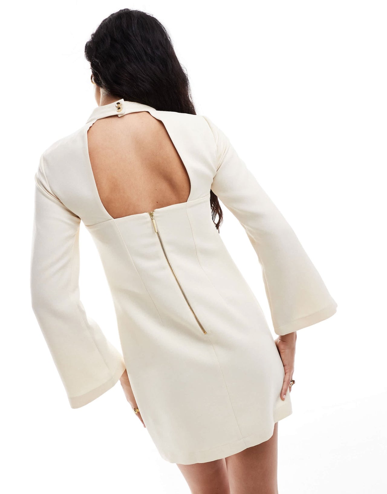 Closet London long sleeve high neck mini dress in cream - ASOS Sample Sale EU Store
