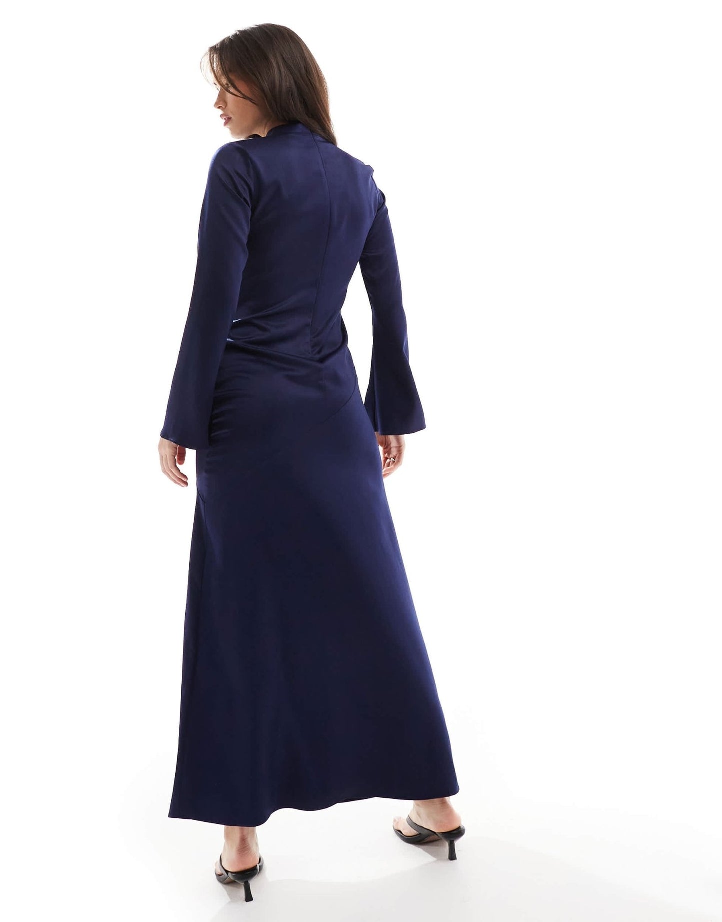 Closet London long sleeve satin drape maxi dress in navy - ASOS Sample Sale EU Store