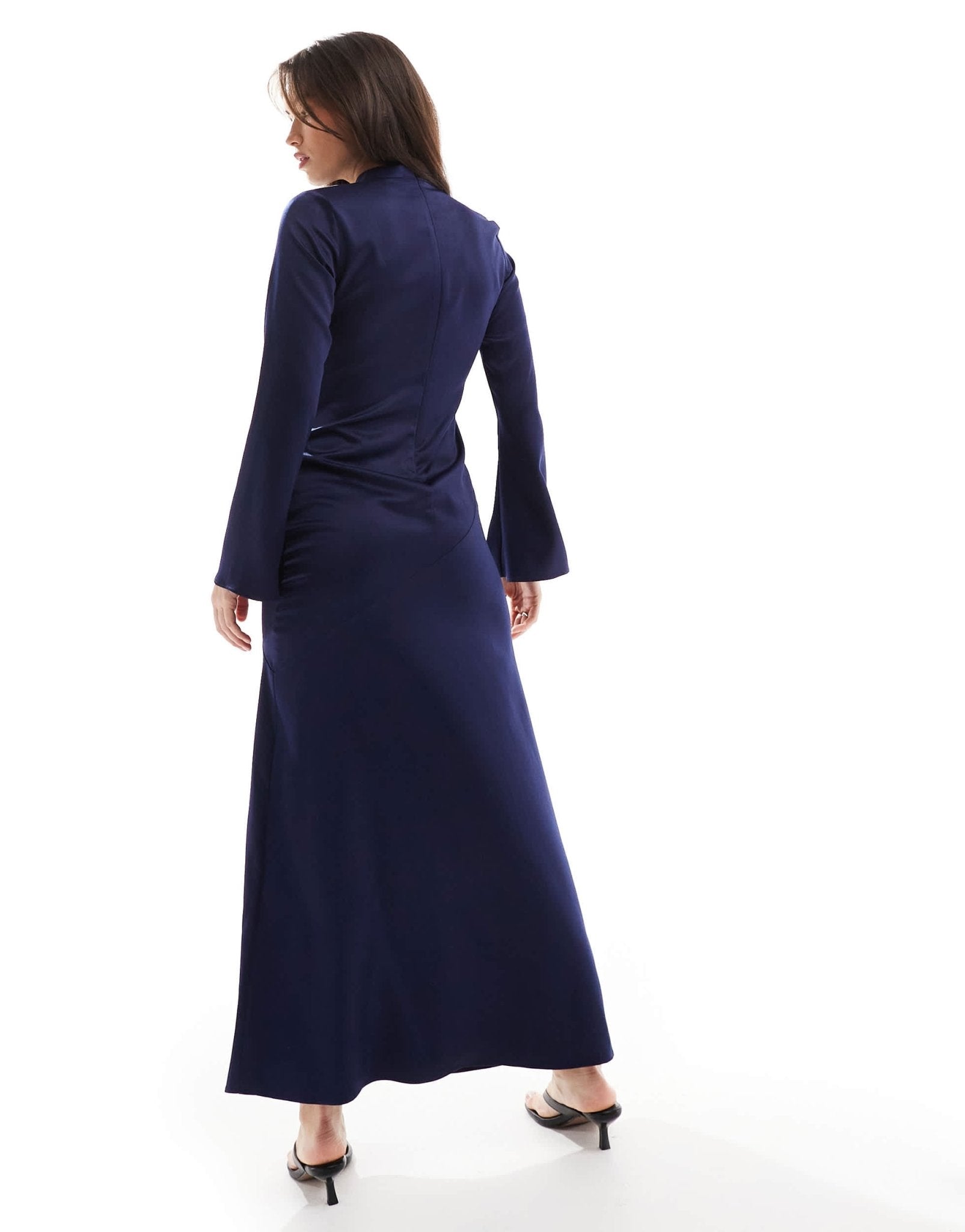 Closet London long sleeve satin drape maxi dress in navy - ASOS Sample Sale EU Store