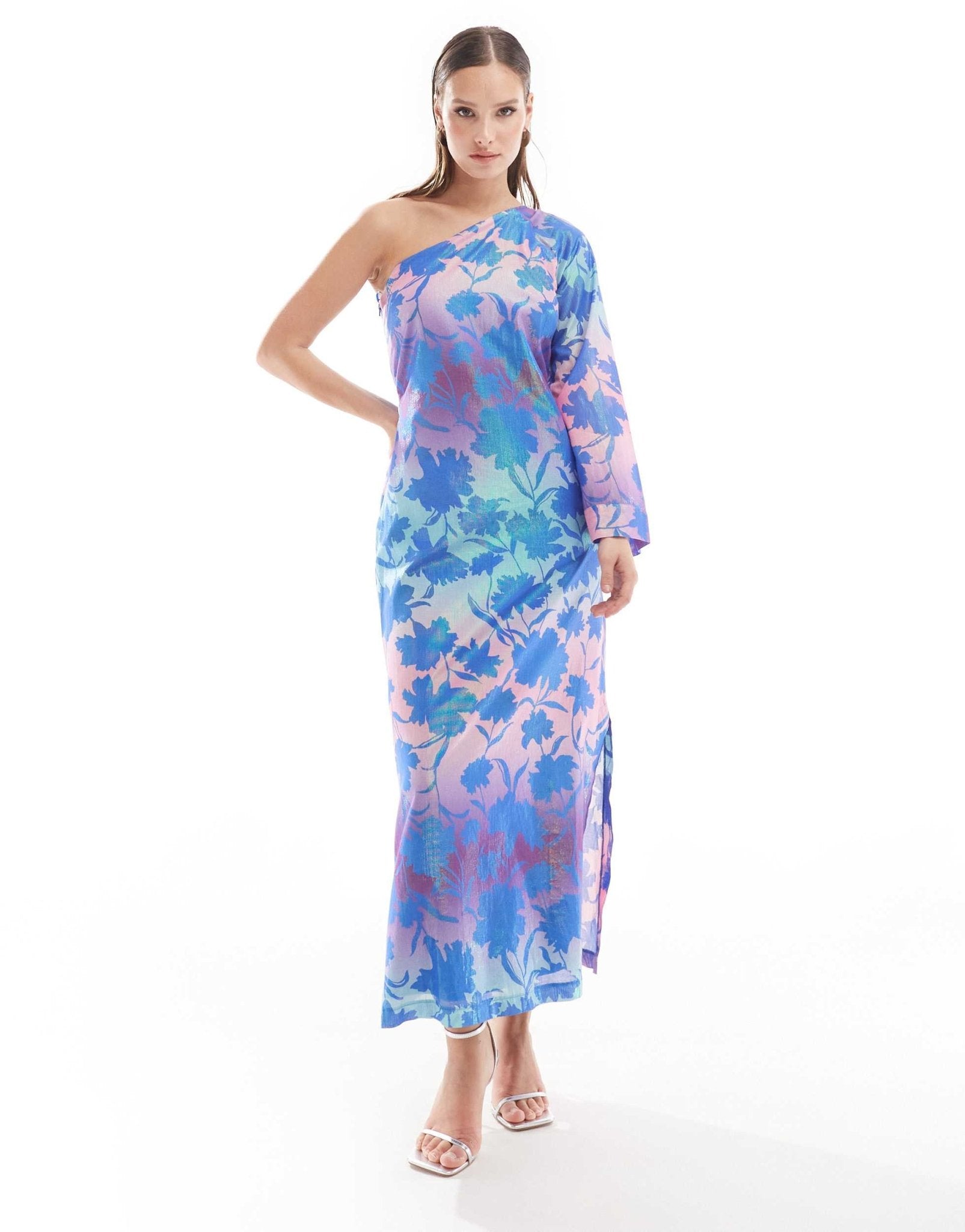 Closet London one shoulder midi dress in metallic ombre floral - ASOS Sample Sale EU Store
