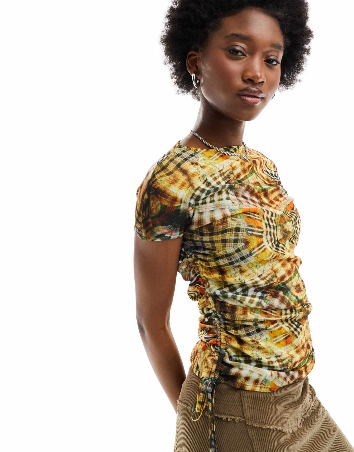 COLLUSION abstract check cap sleeve cut out top in multi - ASOS Sample Sale EU Store