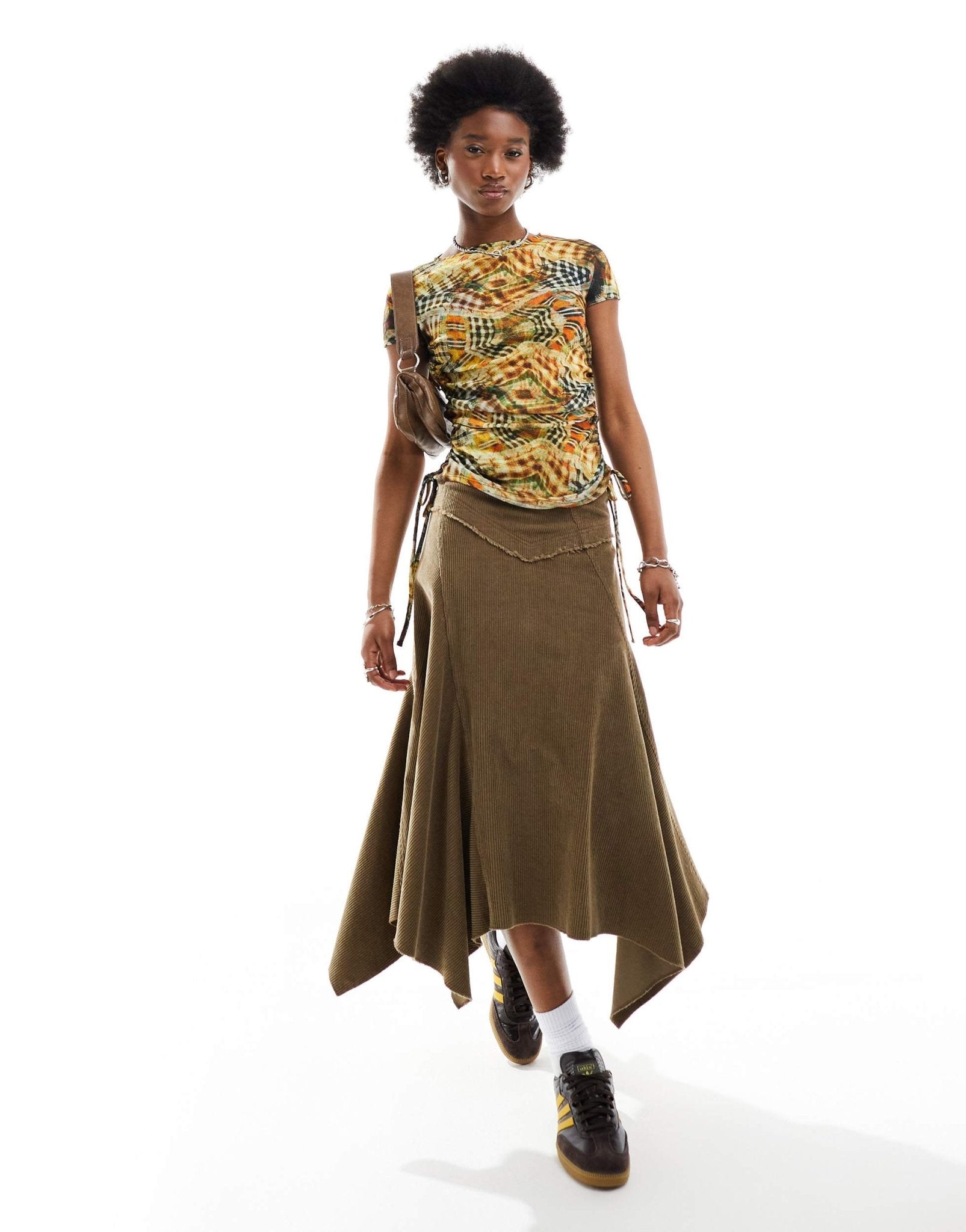 COLLUSION abstract check cap sleeve cut out top in multi - ASOS Sample Sale EU Store