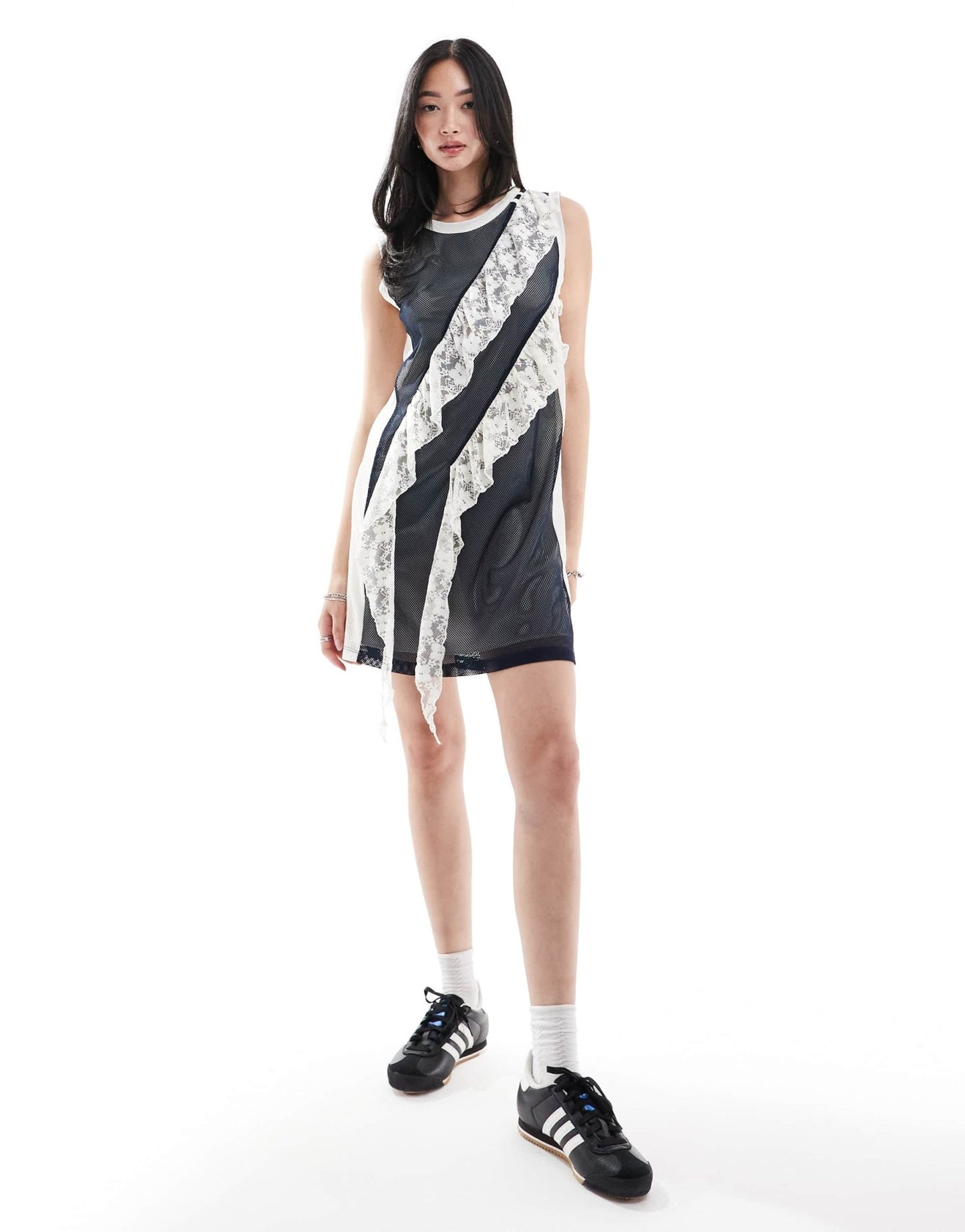 COLLUSION airtex mini vest dress with lace trim in navy - ASOS Sample Sale EU Store