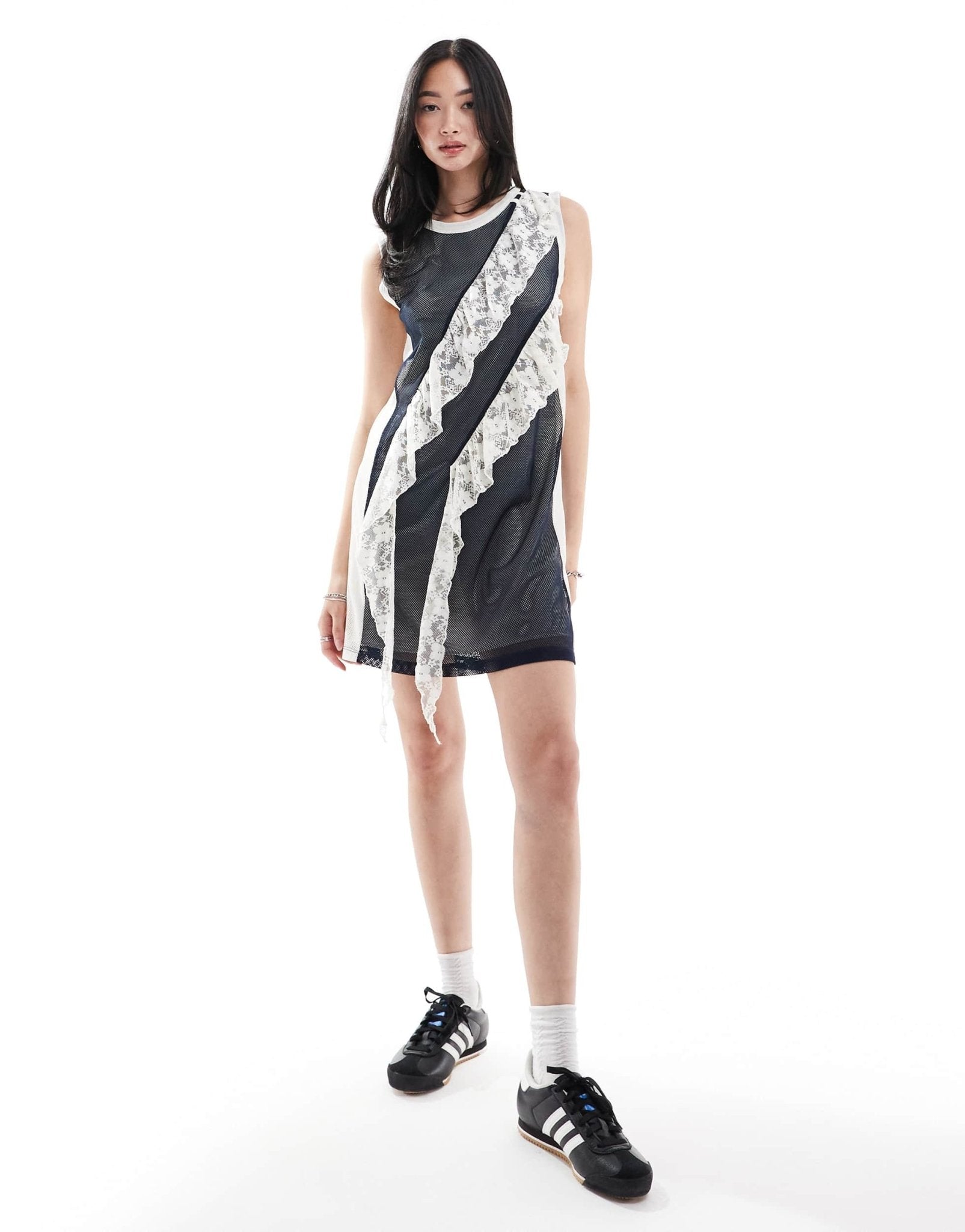 COLLUSION airtex mini vest dress with lace trim in navy - ASOS Sample Sale EU Store