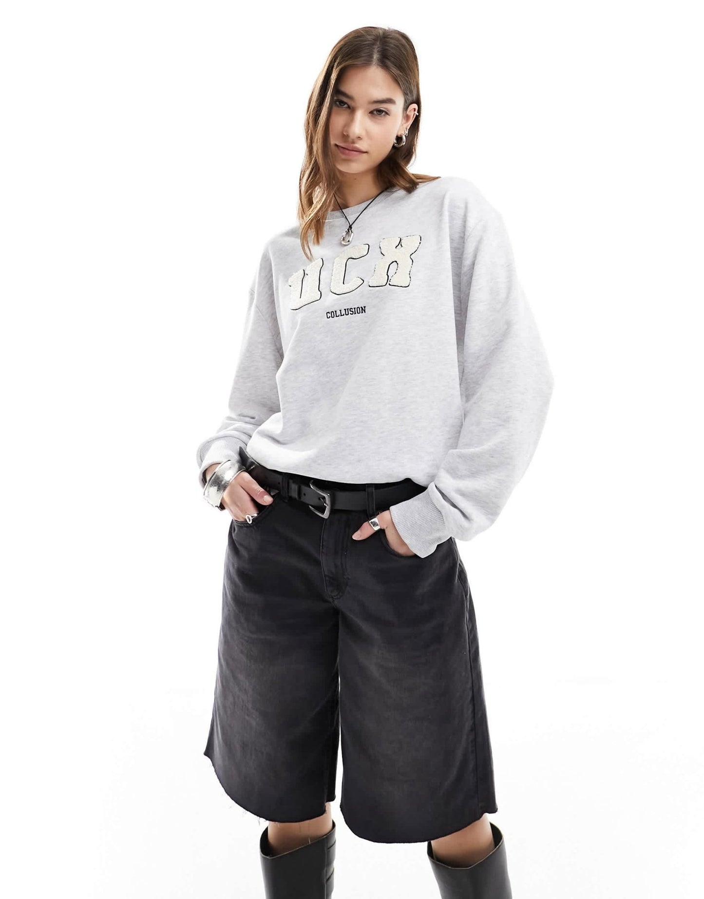 COLLUSION applique oversized sweatshirt in grey marl - ASOS Sample Sale EU Store