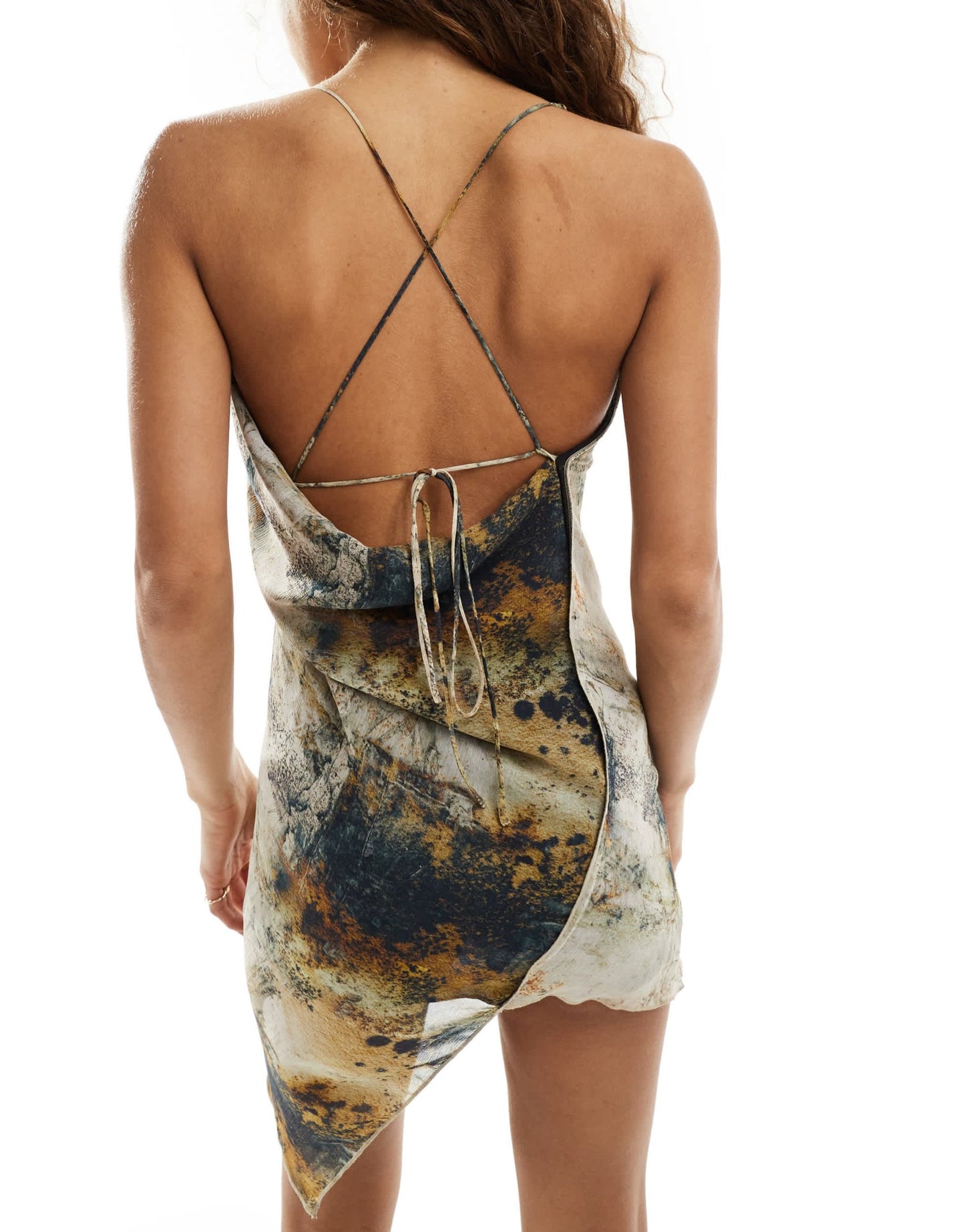 COLLUSION asymmetric high neck mini dress with lace up back in abstract print - ASOS Sample Sale EU Store