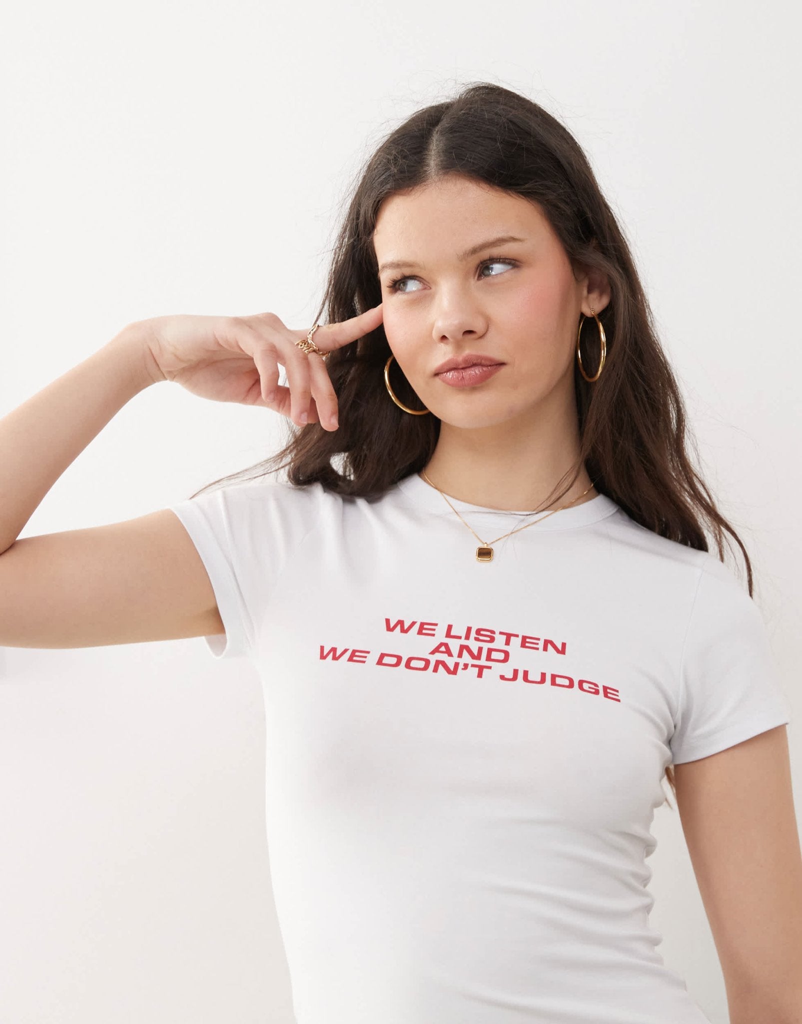 COLLUSION baby tee in white with listen don't judge graphic - ASOS Sample Sale EU Store