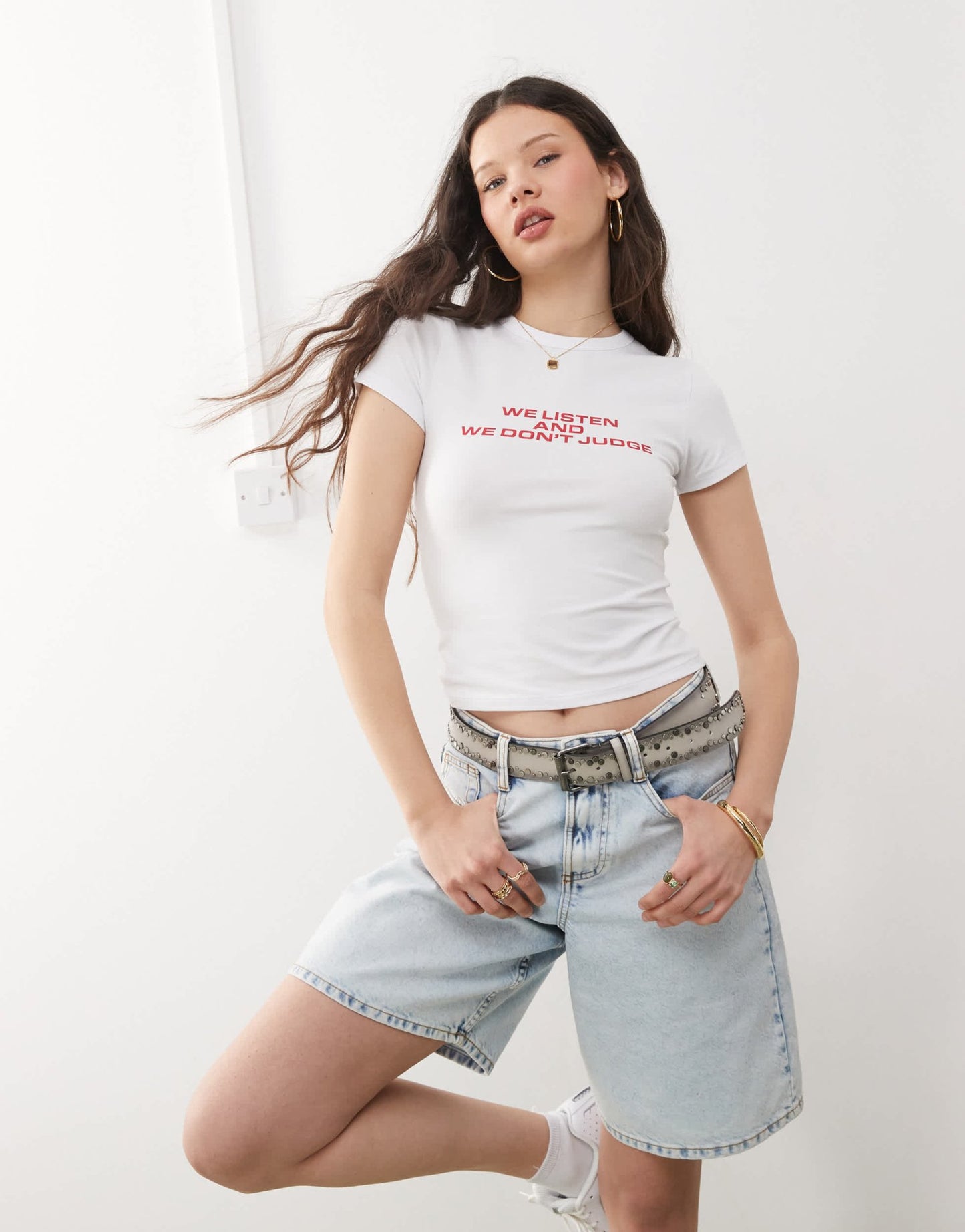 COLLUSION baby tee in white with listen don't judge graphic - ASOS Sample Sale EU Store