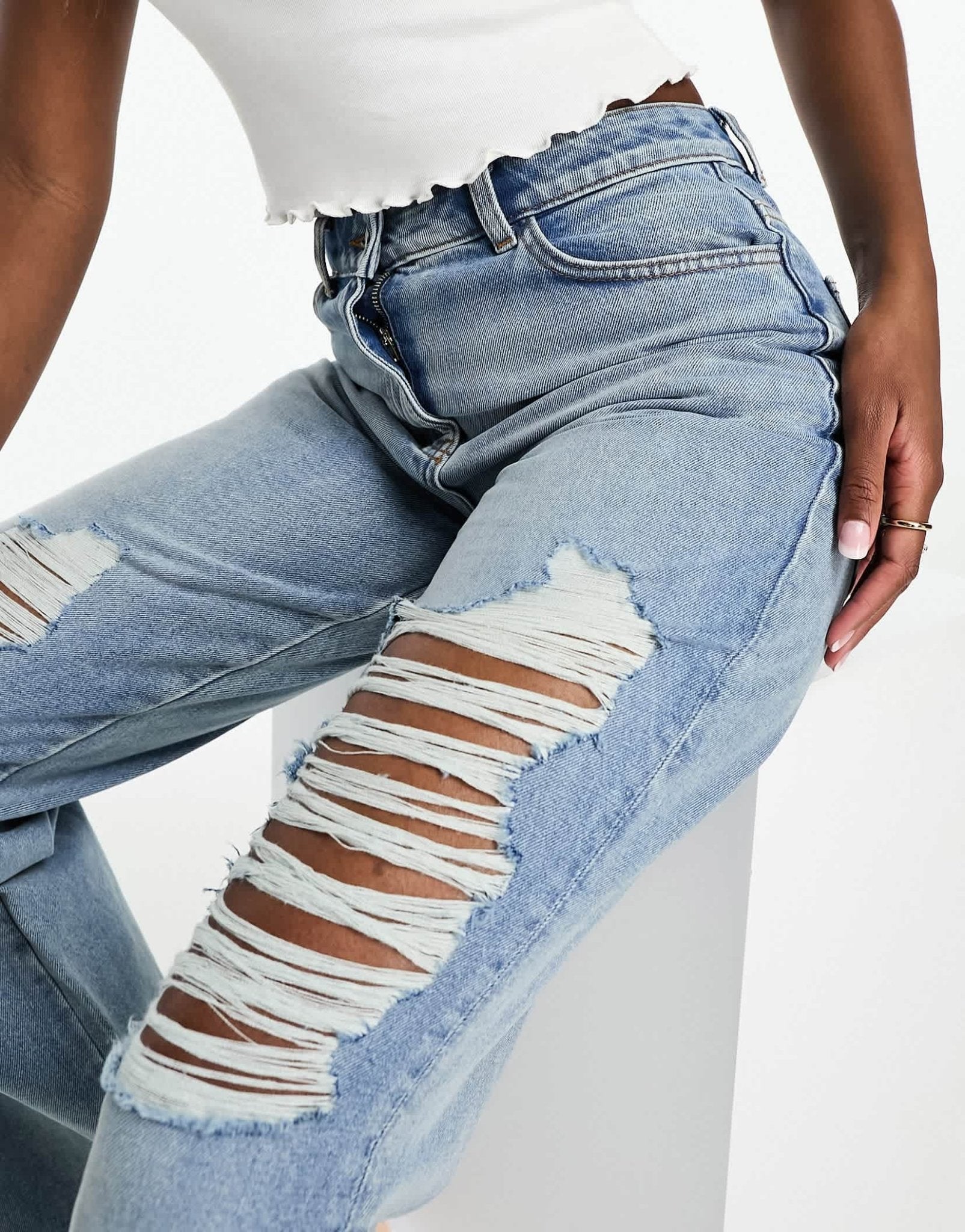 COLLUSION baggy ripped dad jeans in light blue - MBLUE - ASOS Sample Sale EU Store
