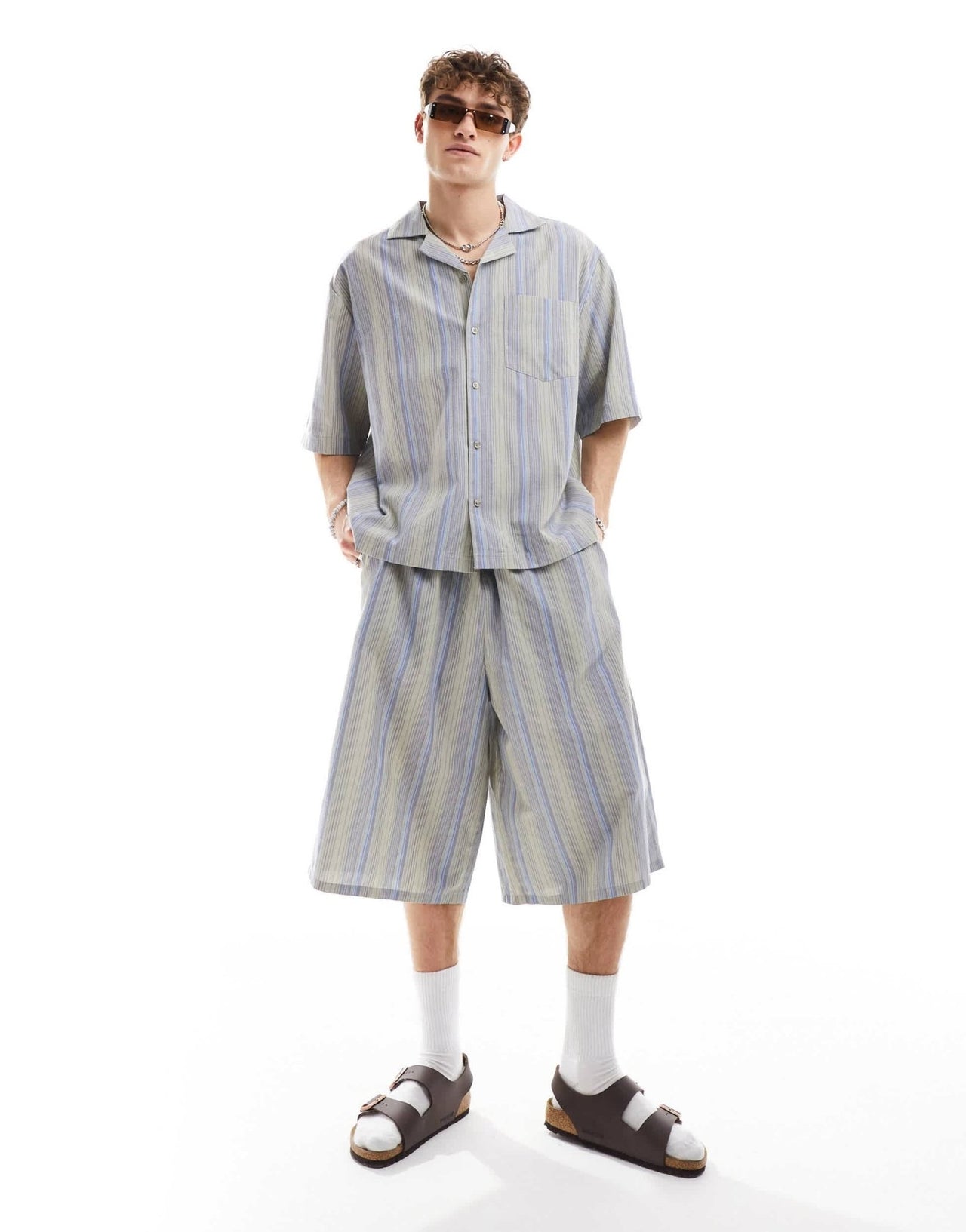 COLLUSION beach woven revere short sleeve shirt in stripe co - ord - MULTI - ASOS Sample Sale EU Store