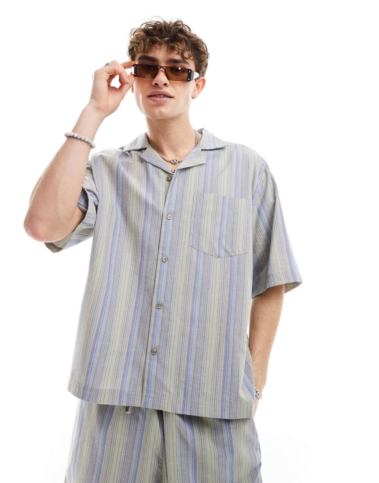 COLLUSION beach woven revere short sleeve shirt in stripe co - ord - MULTI - ASOS Sample Sale EU Store