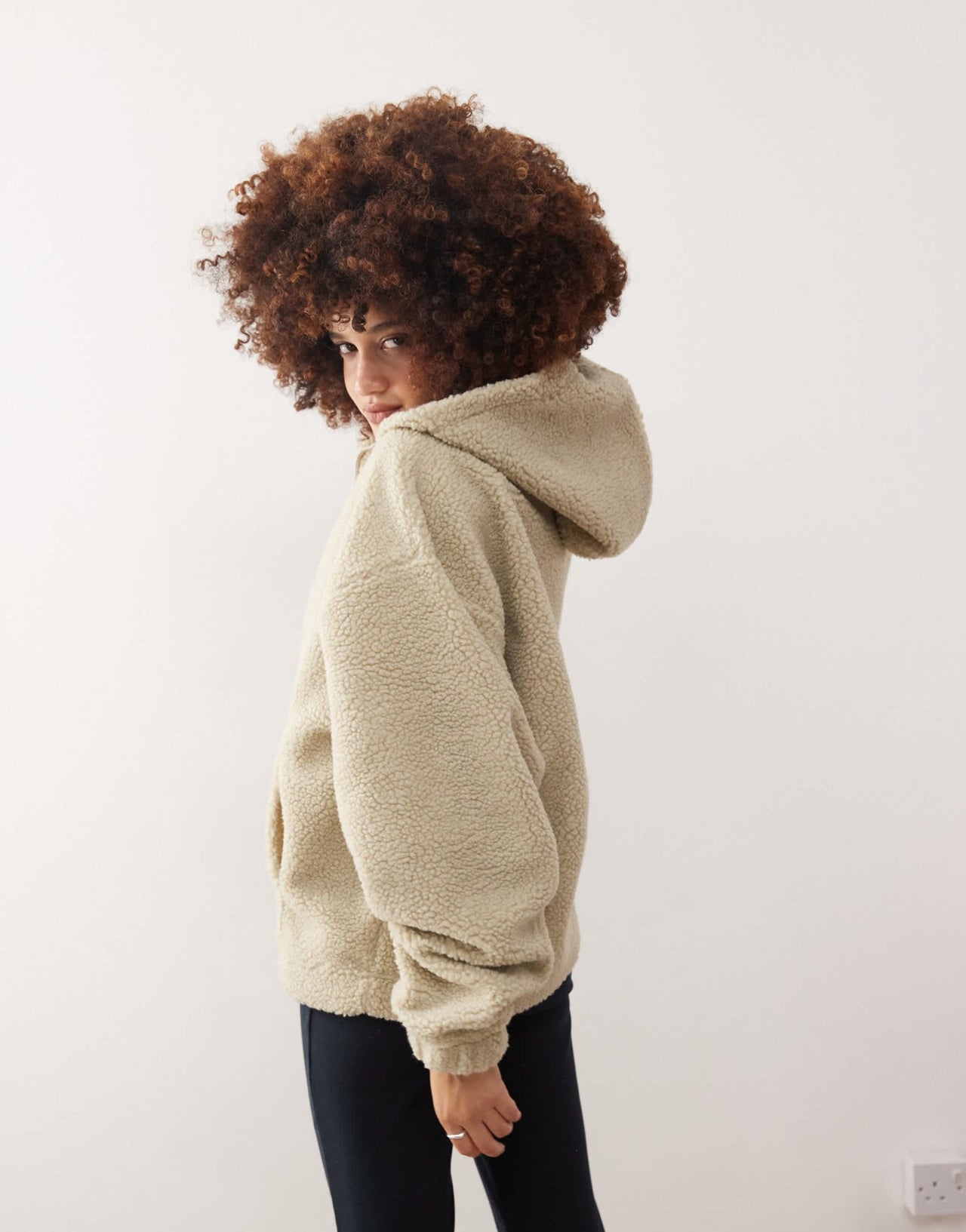 COLLUSION Borg hooded zip through sweat in ecru - ASOS Sample Sale EU Store