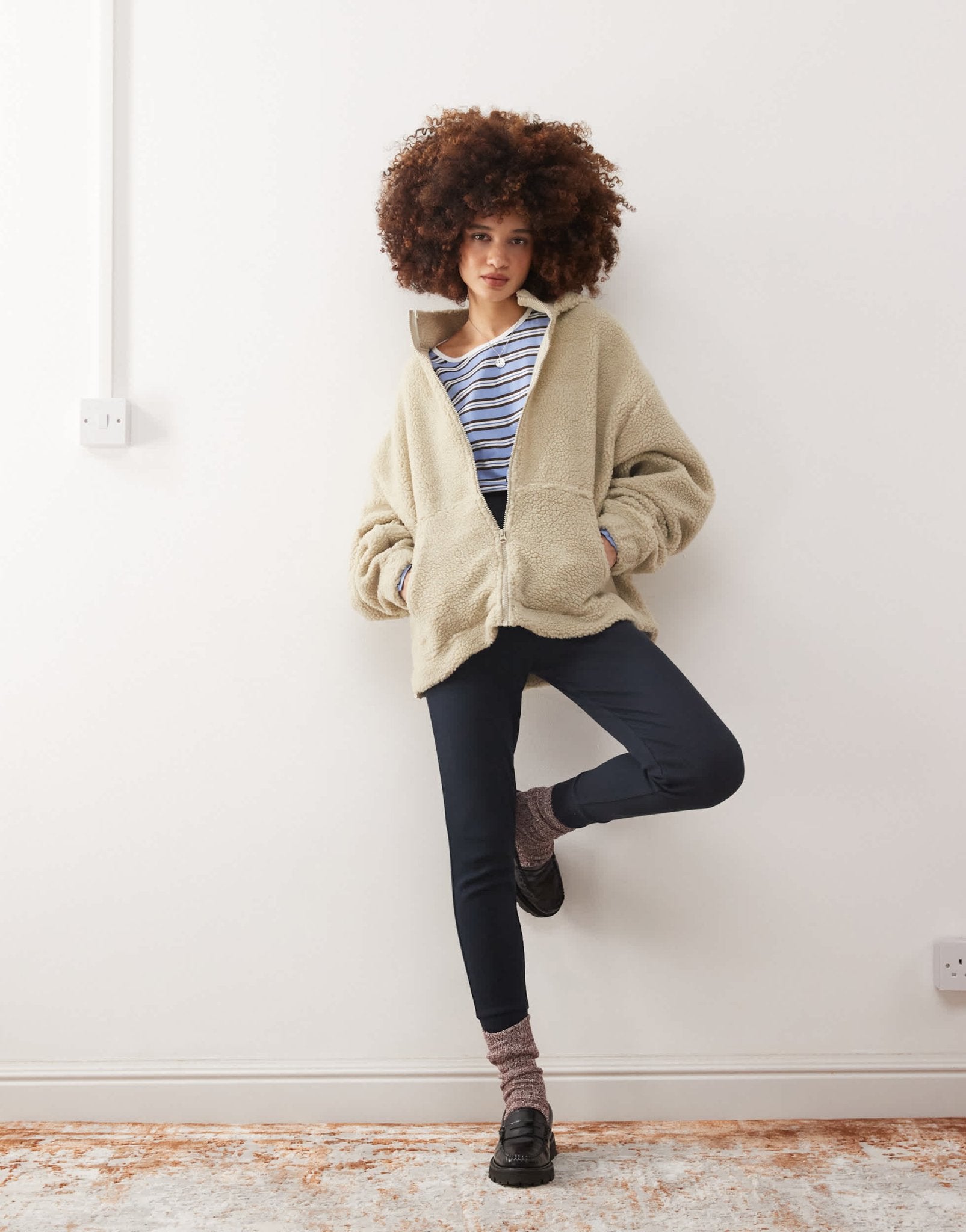 COLLUSION Borg hooded zip through sweat in ecru - ASOS Sample Sale EU Store
