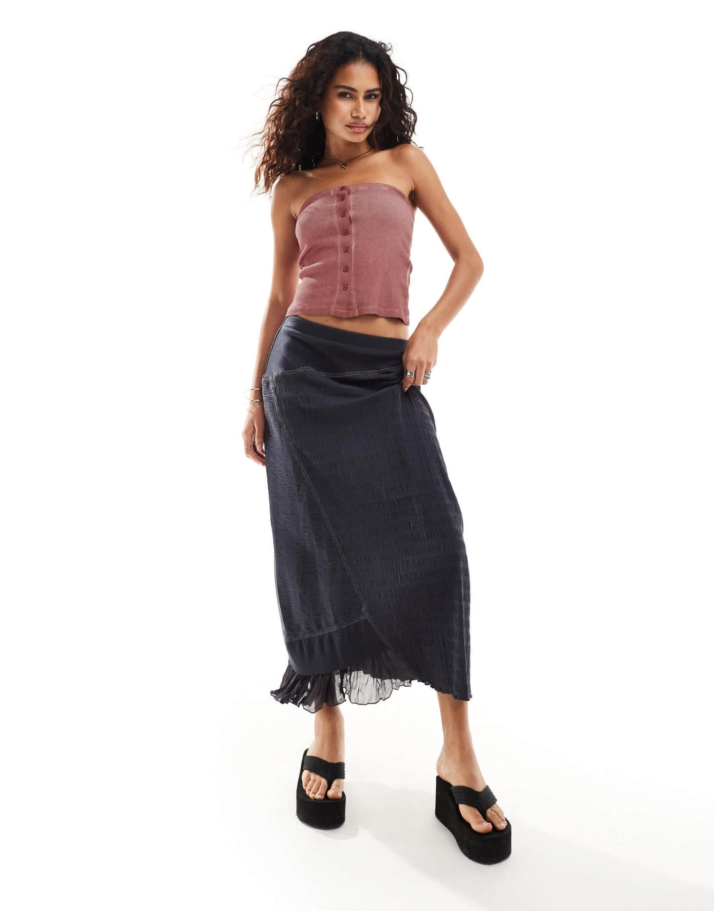 COLLUSION button trim washed bandeau in red - ASOS Sample Sale EU Store