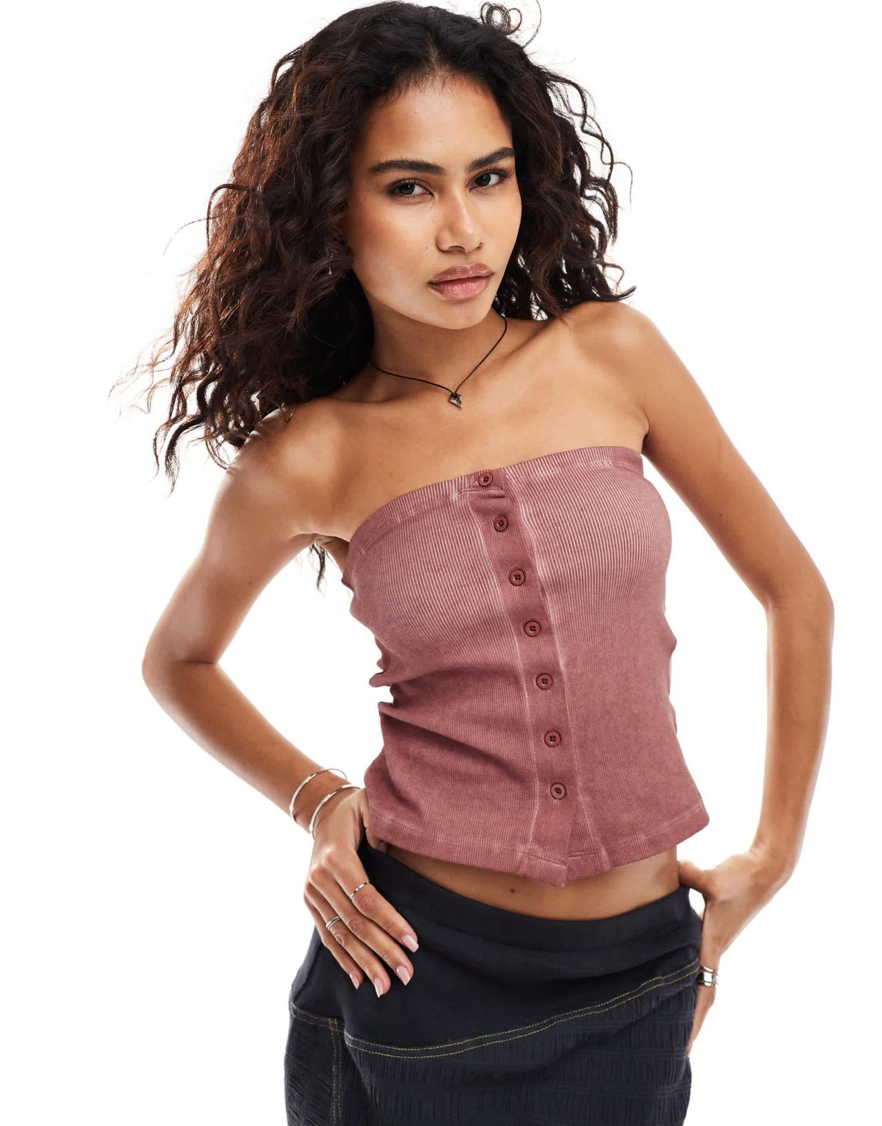 COLLUSION button trim washed bandeau in red - ASOS Sample Sale EU Store