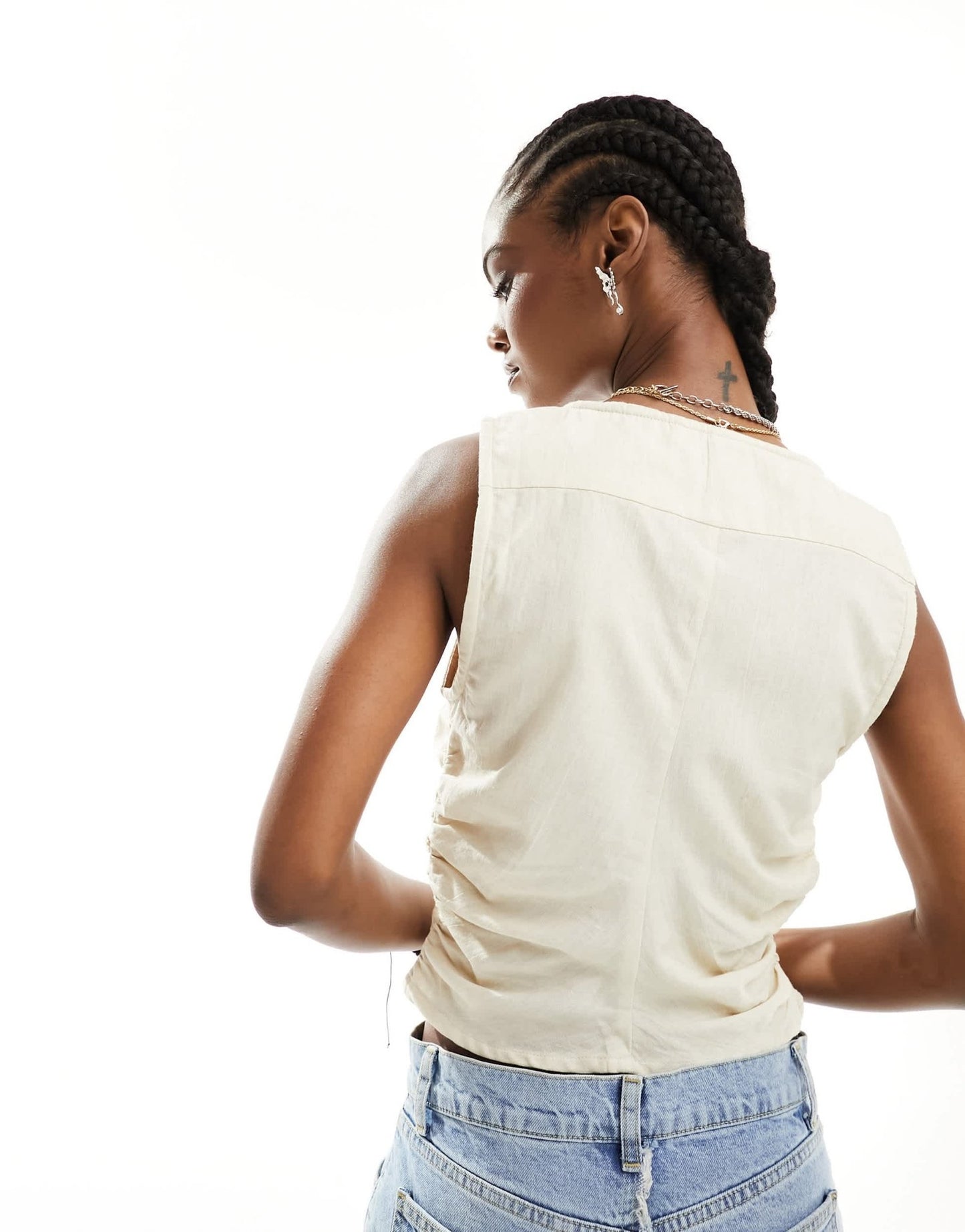 COLLUSION cotton woven built up tank top with tie detail in cream - STONE - ASOS Sample Sale EU Store