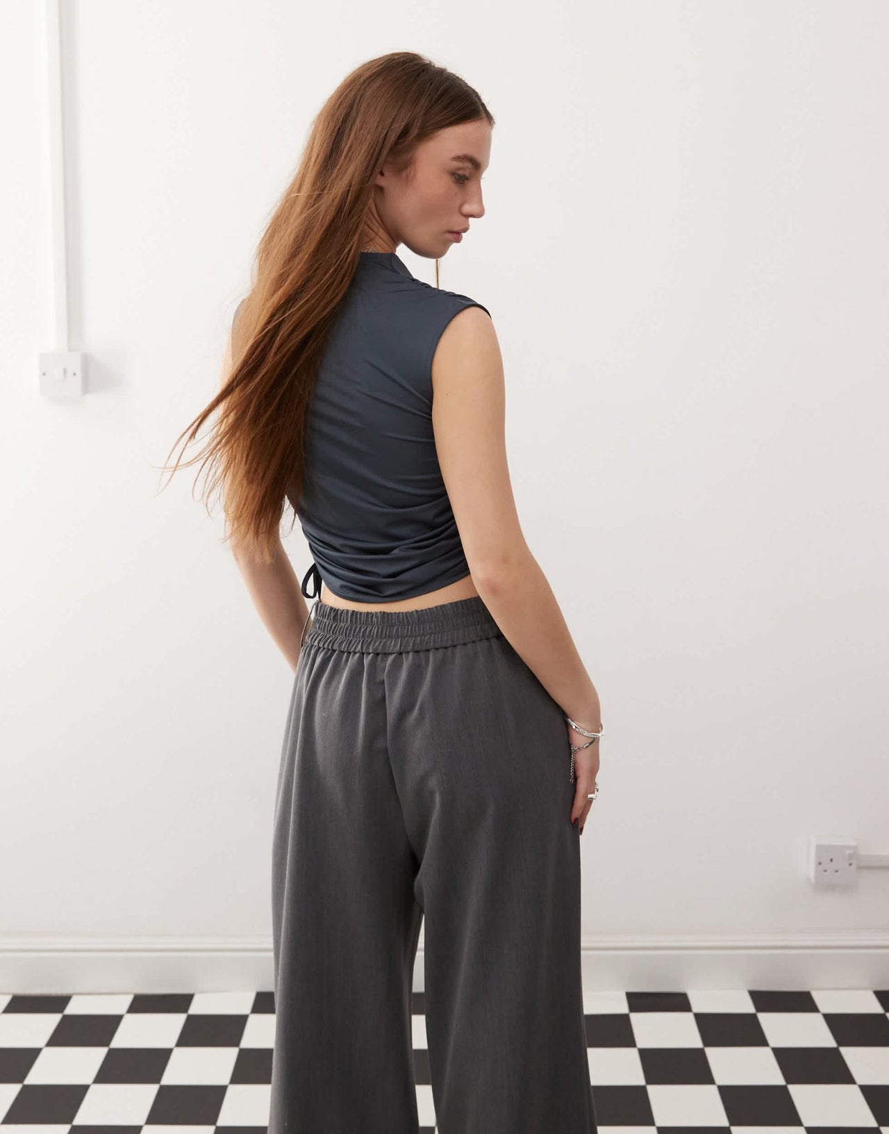 COLLUSION cowling drape detail slinky tank top with ruched side slate grey - ASOS Sample Sale EU Store