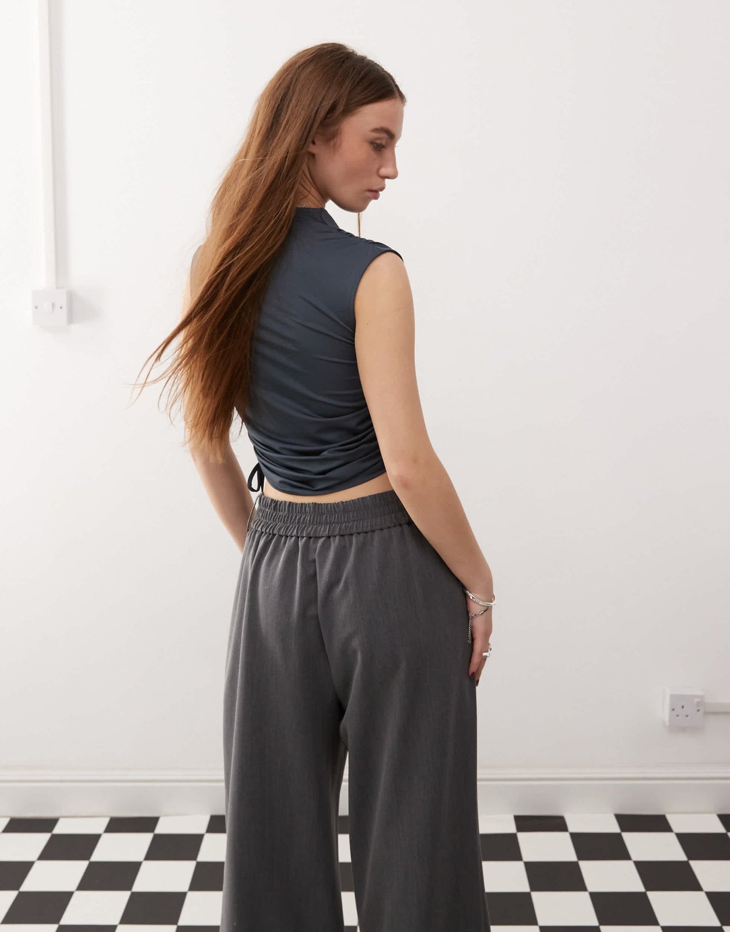 COLLUSION cowling drape detail slinky tank top with ruched side slate grey - ASOS Sample Sale EU Store