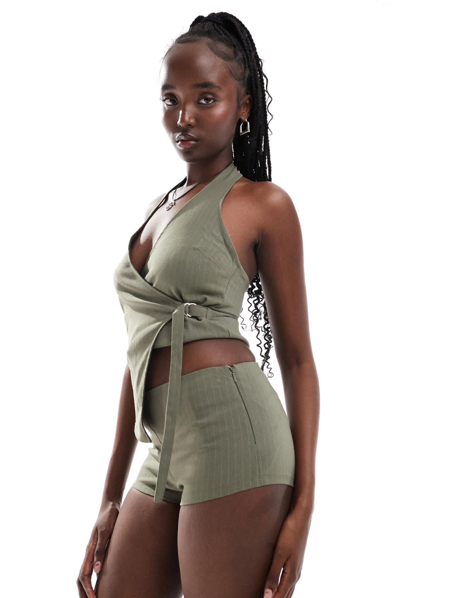COLLUSION festival micro short co ord in green pinstripe - ASOS Sample Sale EU Store