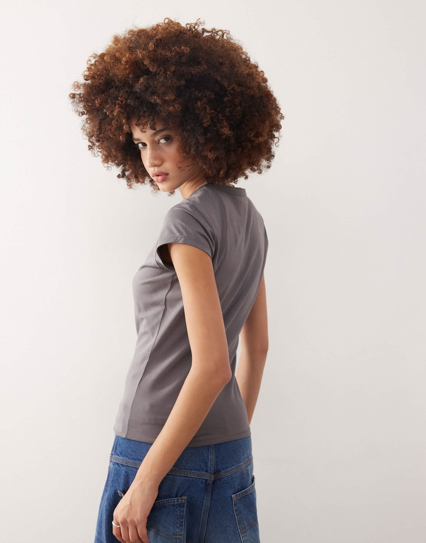 COLLUSION fitted longline cap sleeve t-shirt in grey - ASOS Sample Sale EU Store