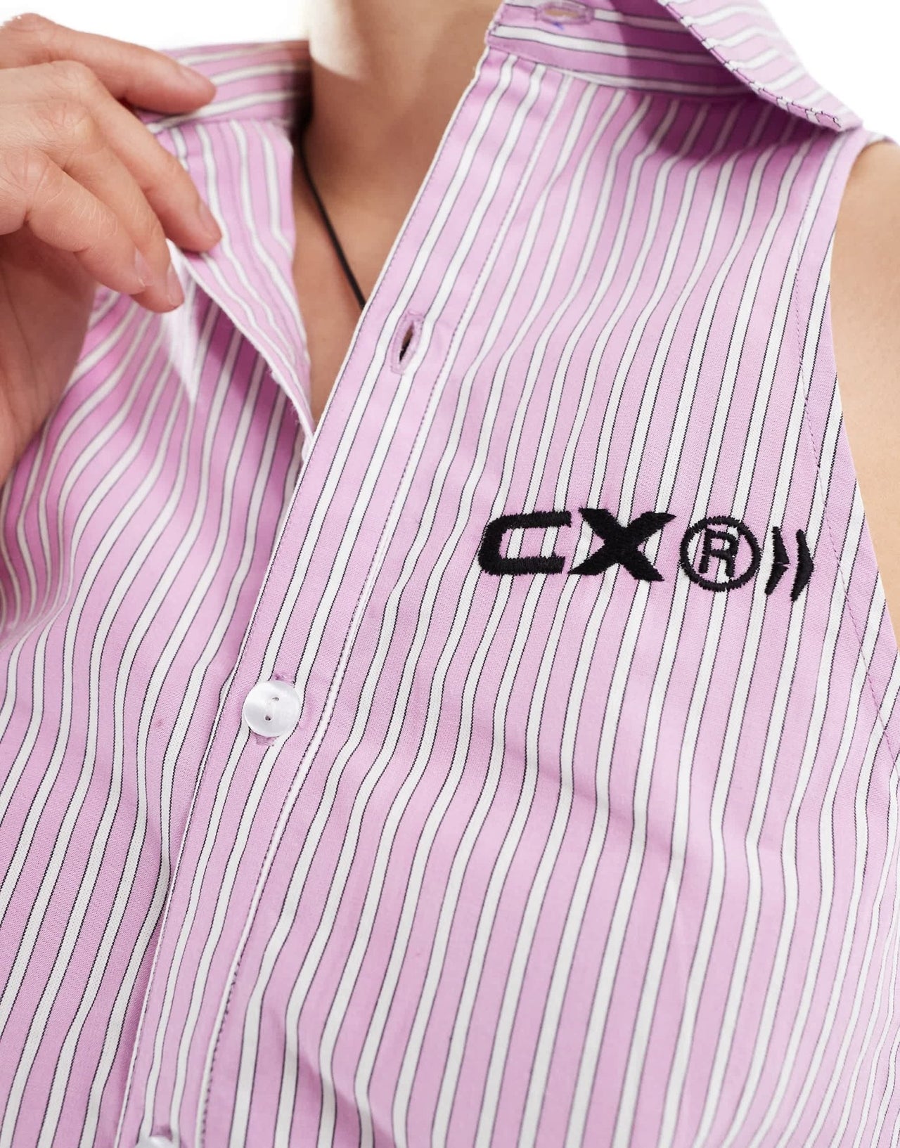 COLLUSION halter crop shirt co ord with bow detail in pink stripe - ASOS Sample Sale EU Store