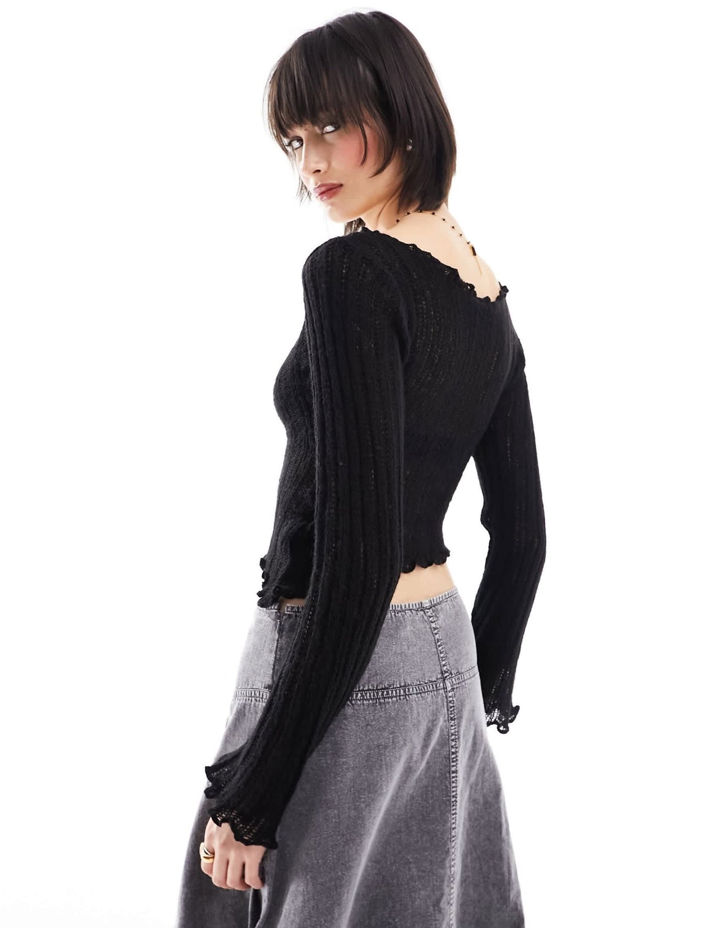 COLLUSION lettuce hem fine knit slash neck knitted top in black - ASOS Sample Sale EU Store