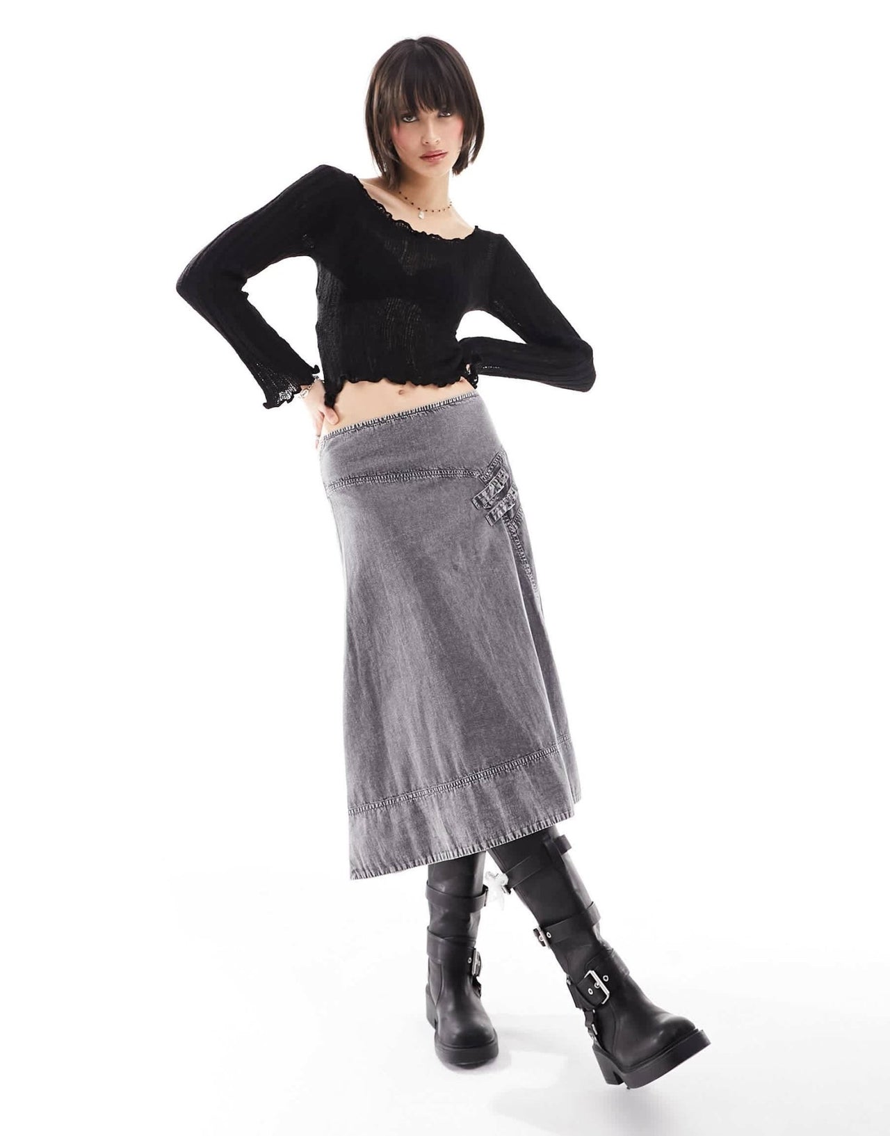 COLLUSION lettuce hem fine knit slash neck knitted top in black - ASOS Sample Sale EU Store