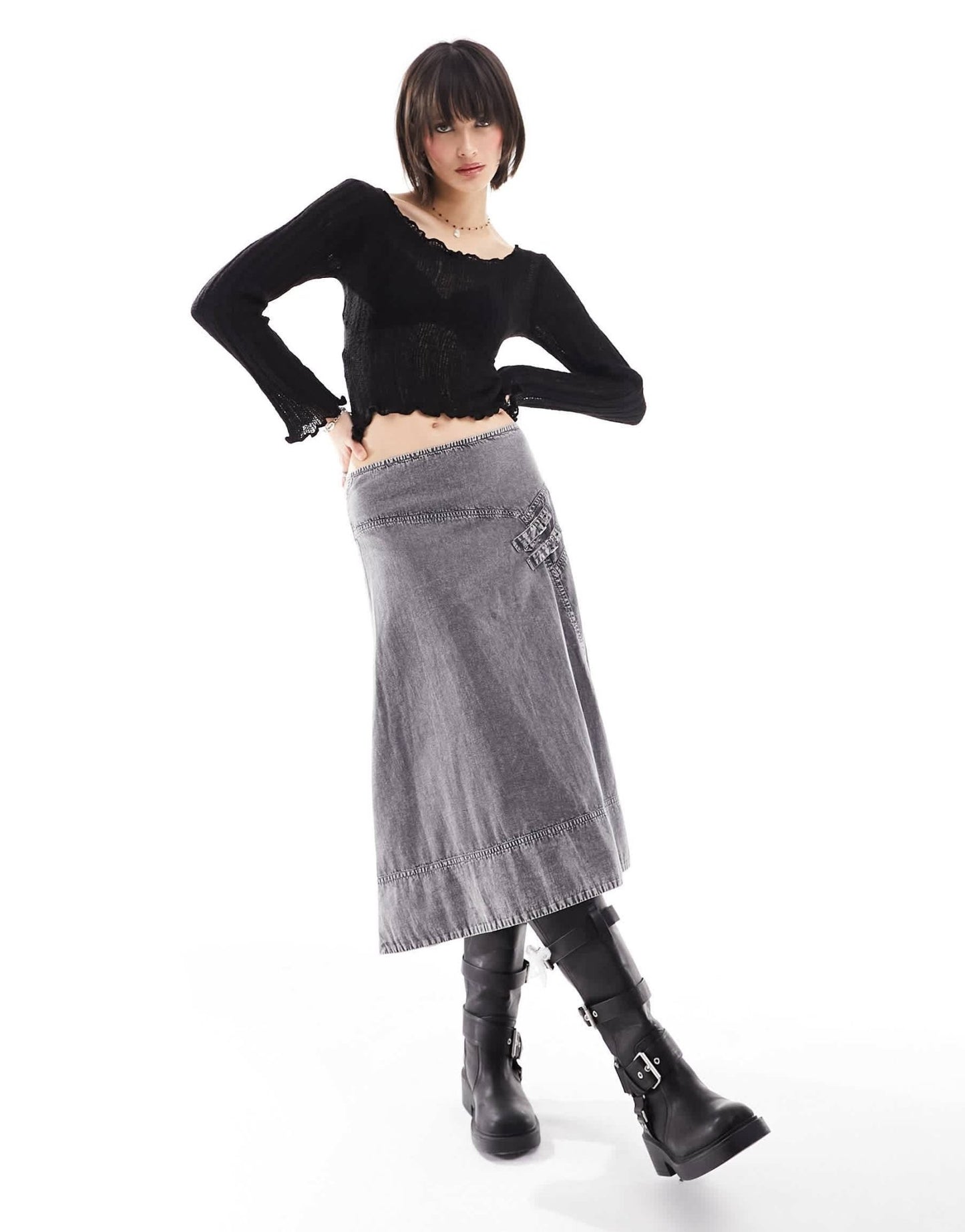COLLUSION lettuce hem fine knit slash neck knitted top in black - ASOS Sample Sale EU Store