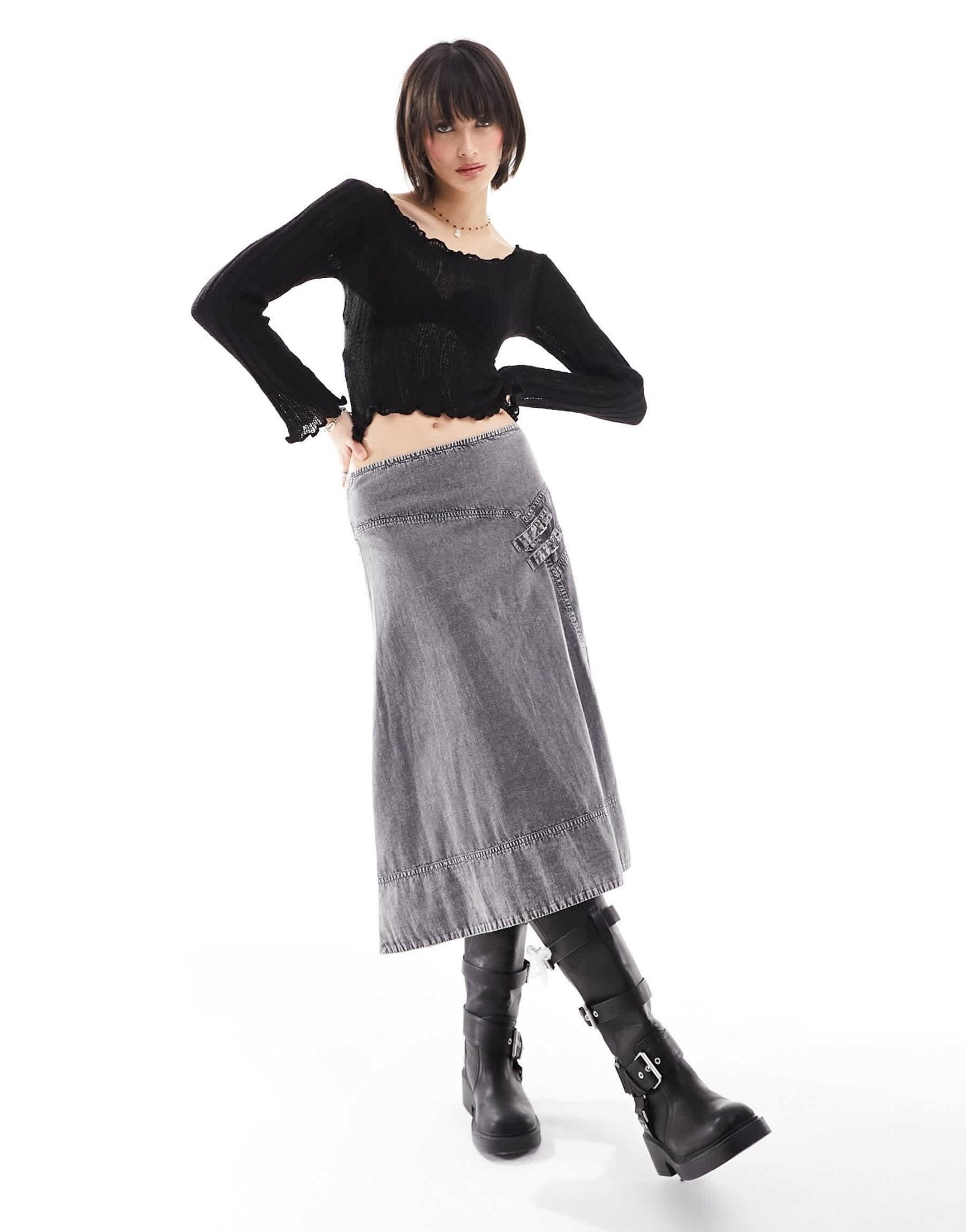 COLLUSION lettuce hem fine knit slash neck knitted top in black - ASOS Sample Sale EU Store