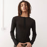 COLLUSION long sleeve henley top in tissue mesh black