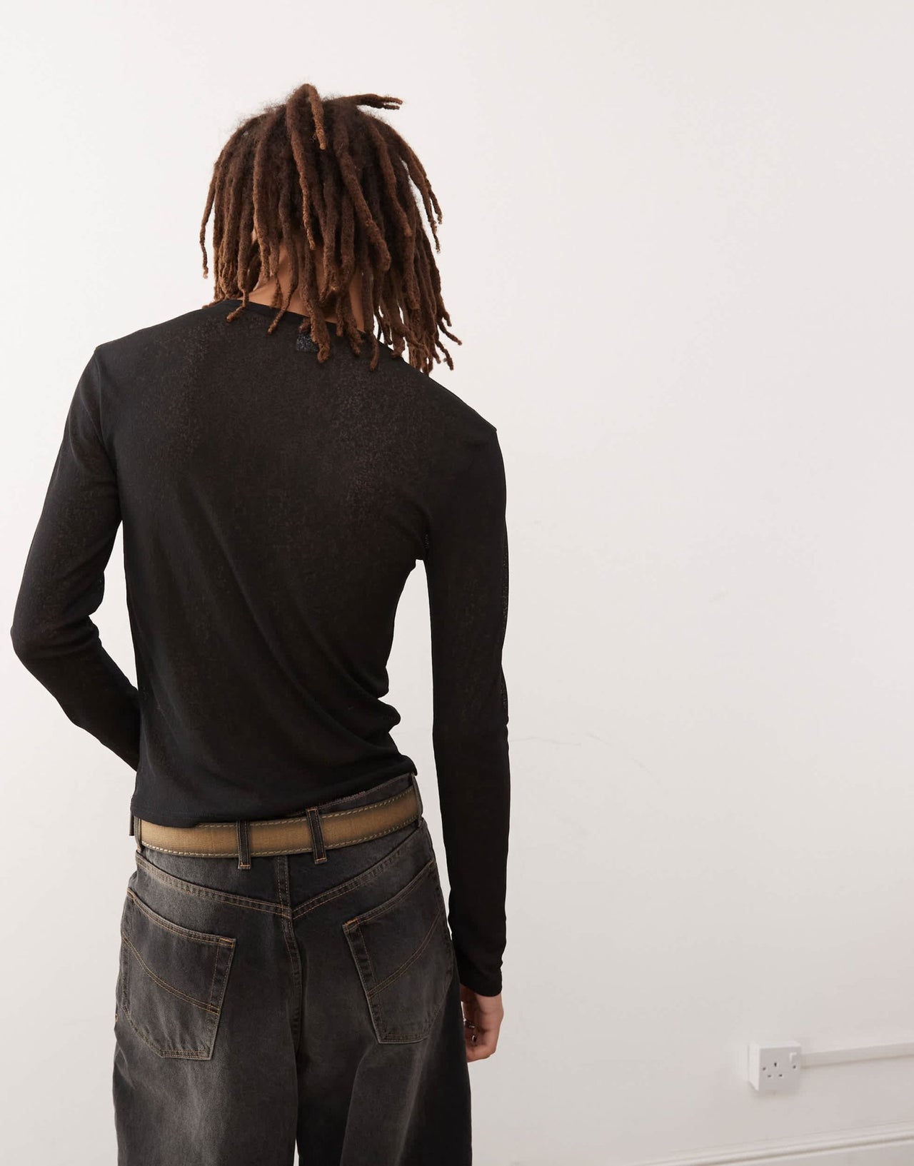 COLLUSION long sleeve henley top in tissue mesh black - ASOS Sample Sale EU Store
