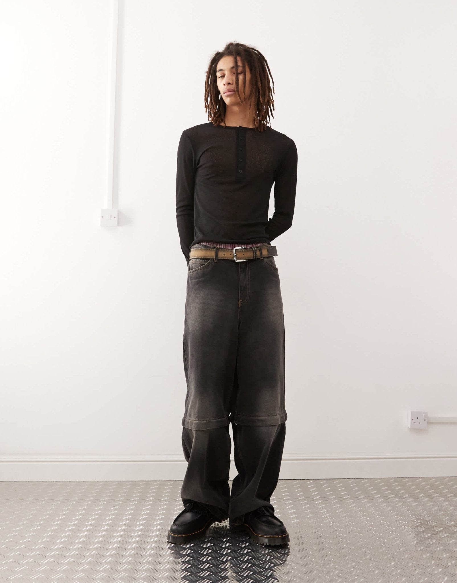 COLLUSION long sleeve henley top in tissue mesh black - ASOS Sample Sale EU Store