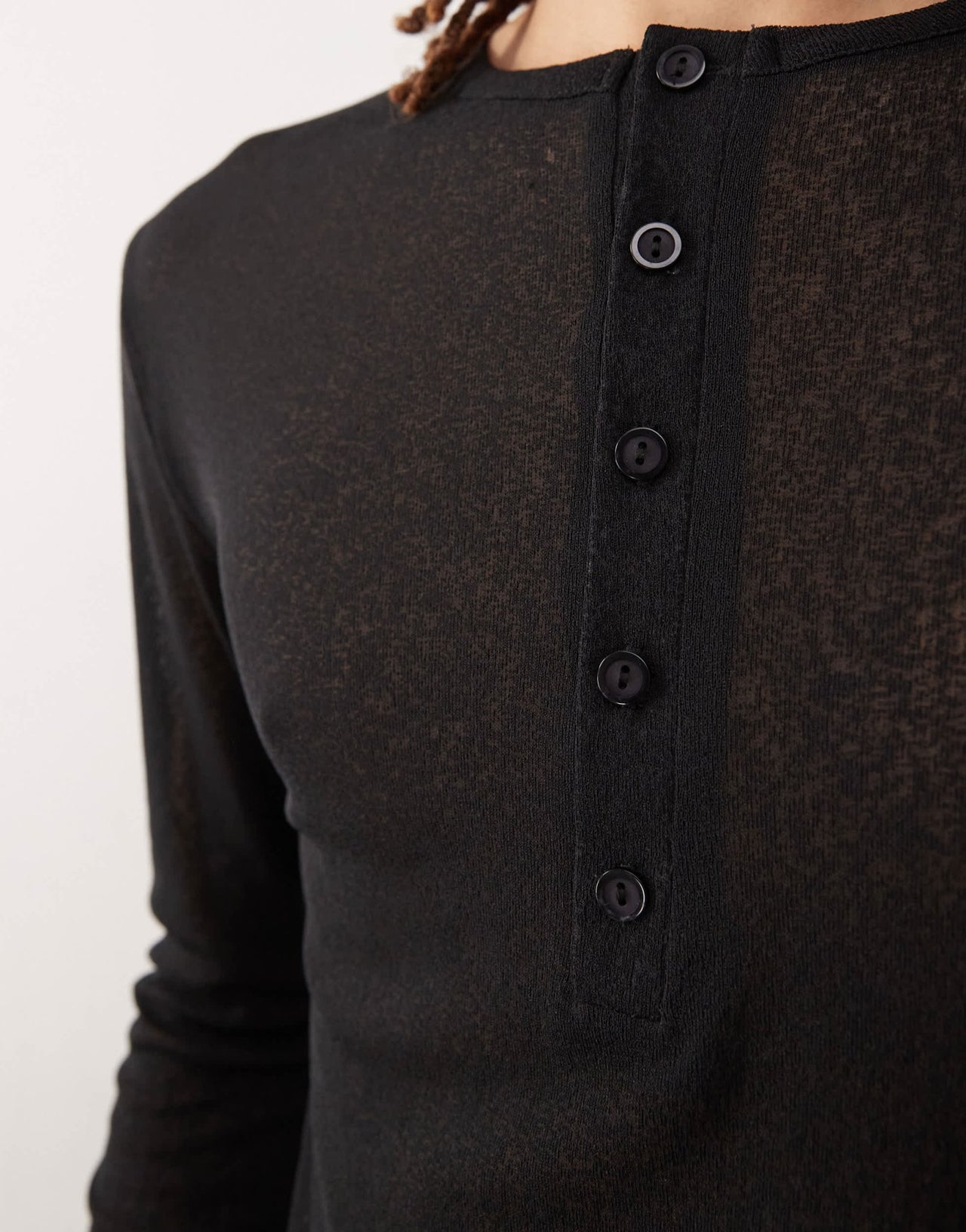 COLLUSION long sleeve henley top in tissue mesh black - ASOS Sample Sale EU Store