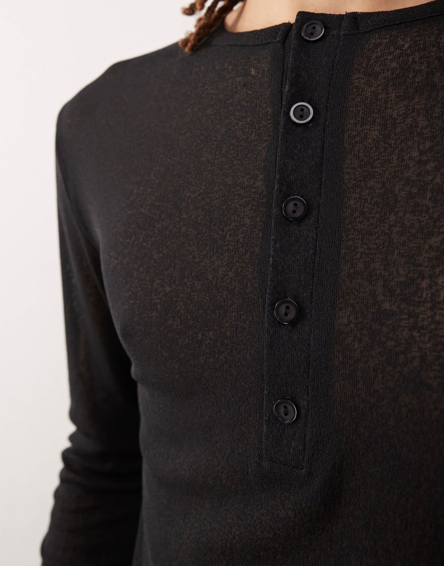 COLLUSION long sleeve henley top in tissue mesh black - ASOS Sample Sale EU Store