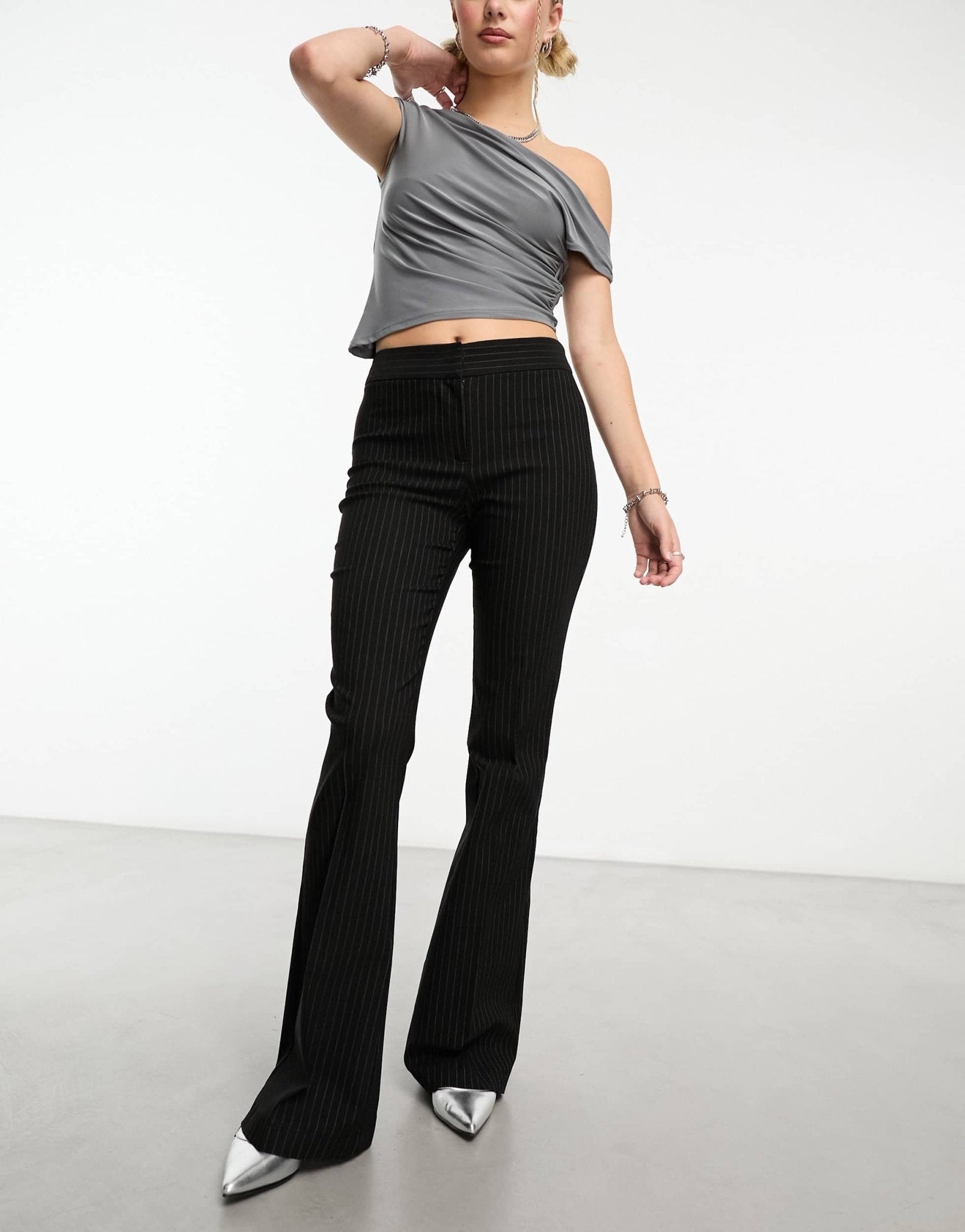 COLLUSION mid rise extreme flare trouser in pinstripe - ASOS Sample Sale EU Store