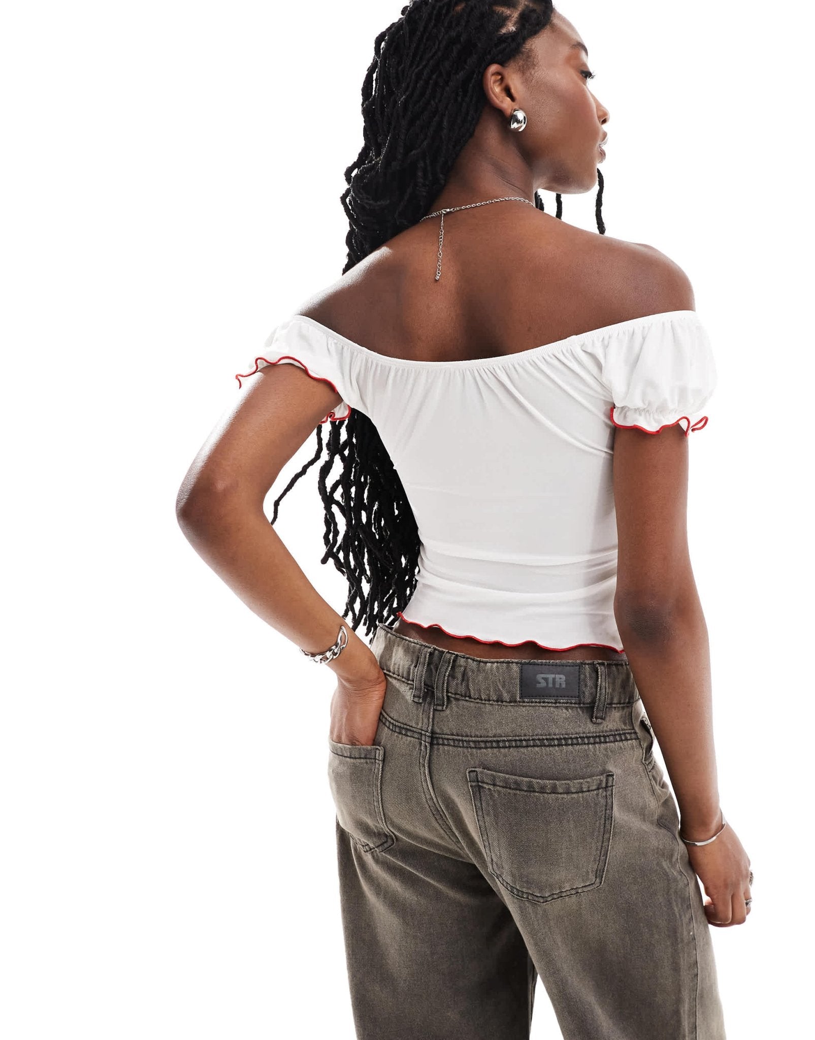COLLUSION off shoulder gathered top with bow detail in cream - ASOS Sample Sale EU Store