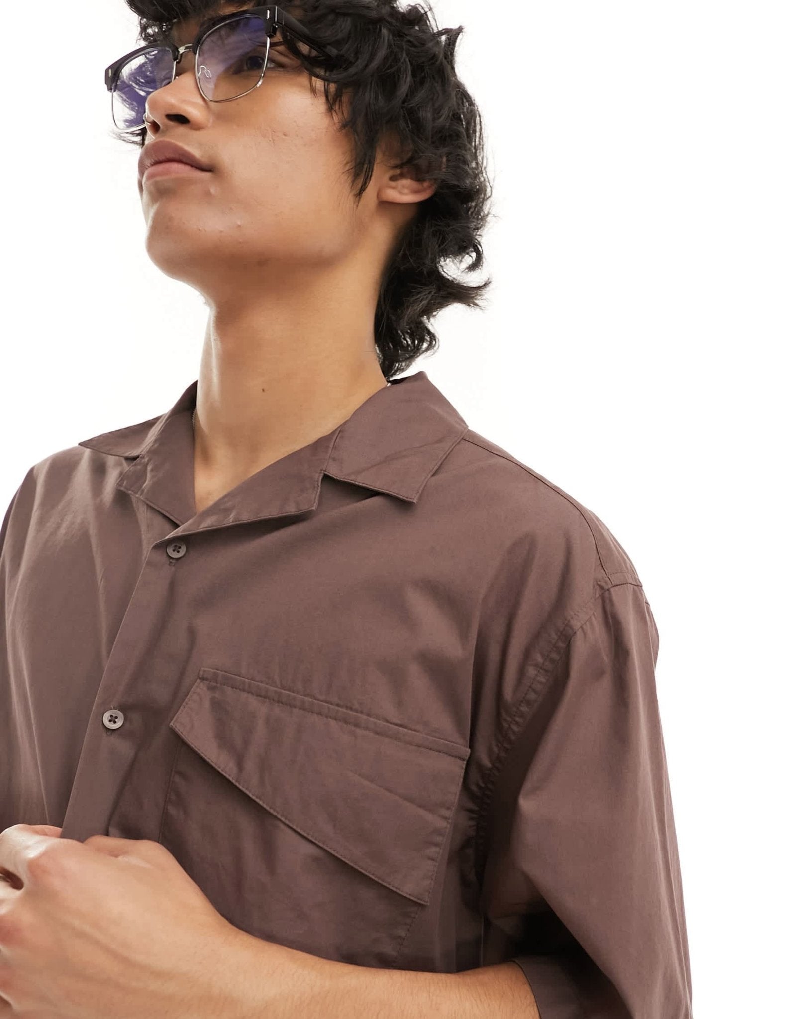 COLLUSION oversized poplin revere short sleeve shirt in brown - ASOS Sample Sale EU Store